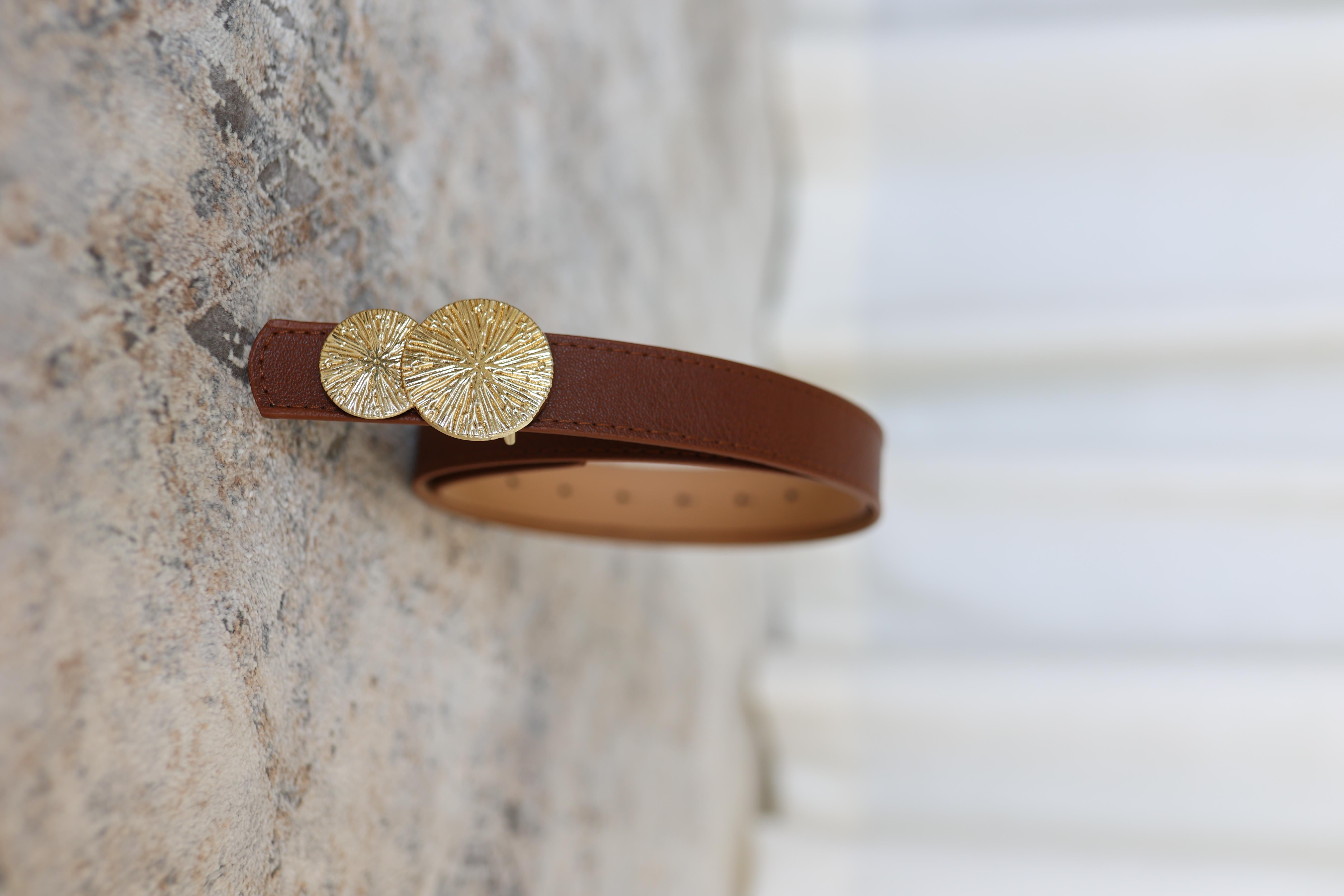 Gold Tokalı Kahve Deri Kemer