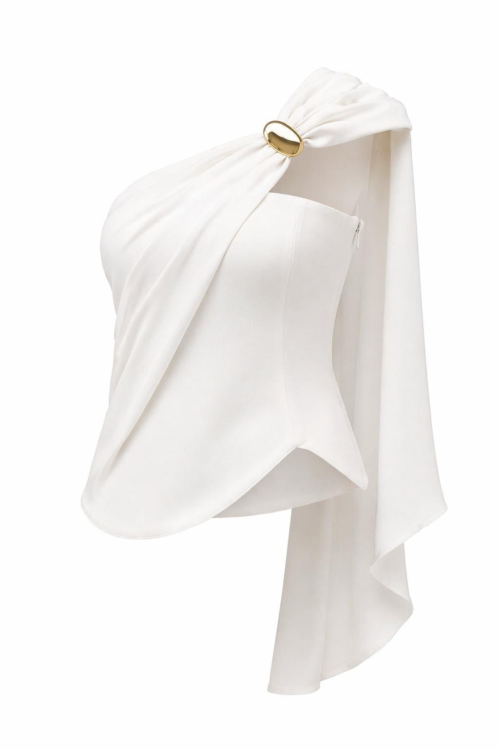 Gold Tokalı Tek Omuz Beyaz Bluz