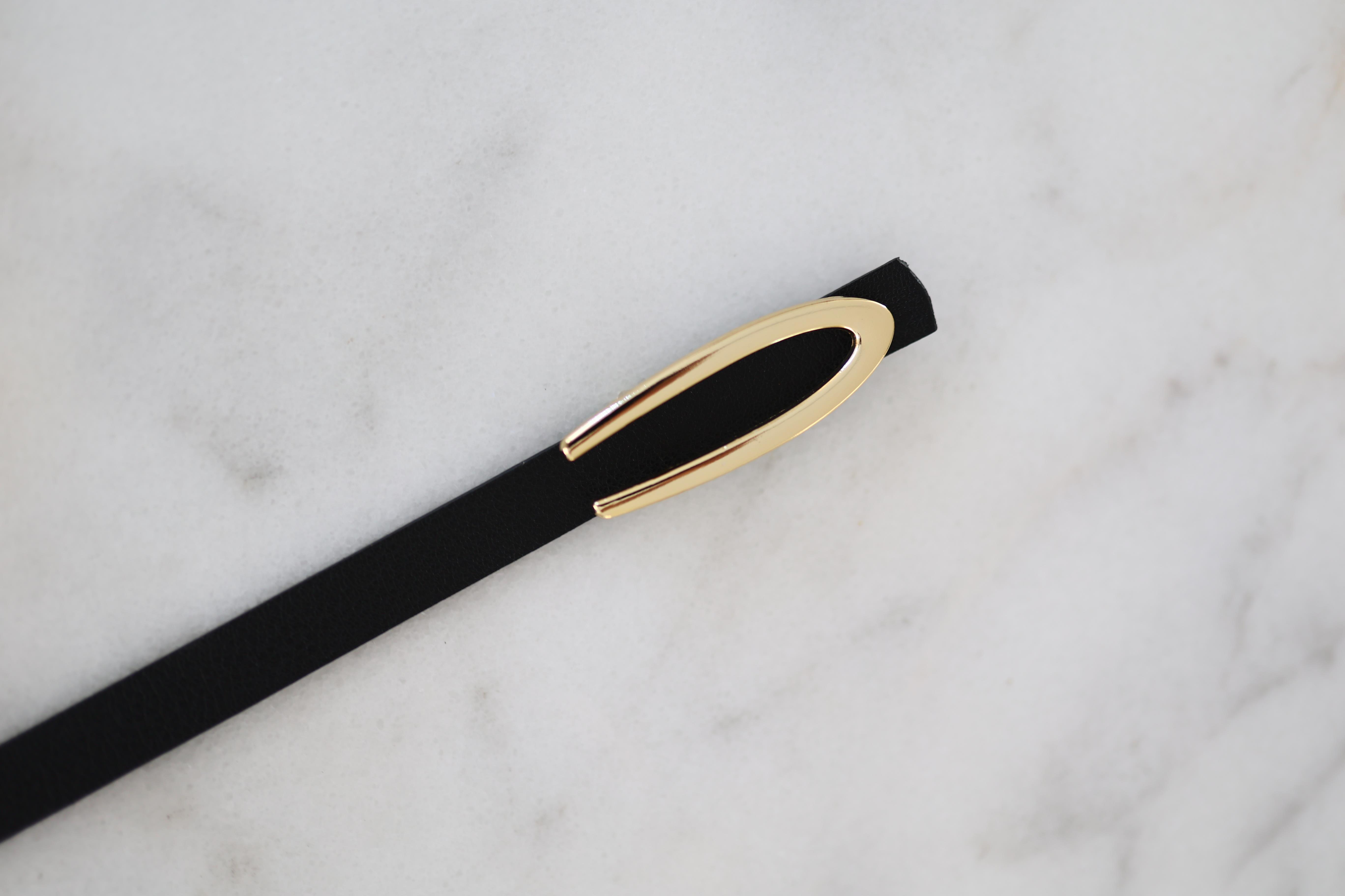 Gold U Siyah Deri Kemer