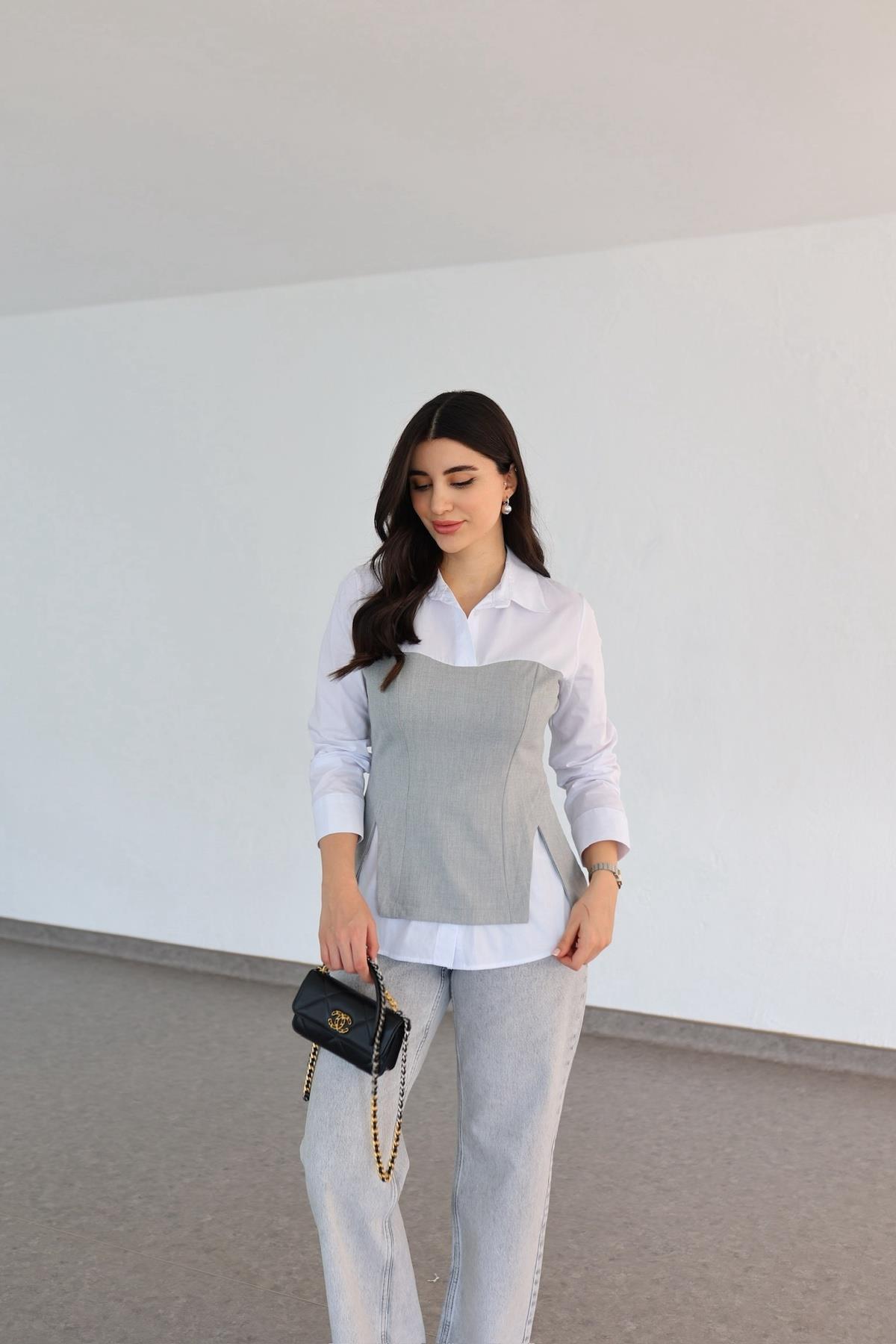 Gri Büstiyerli Gömlek