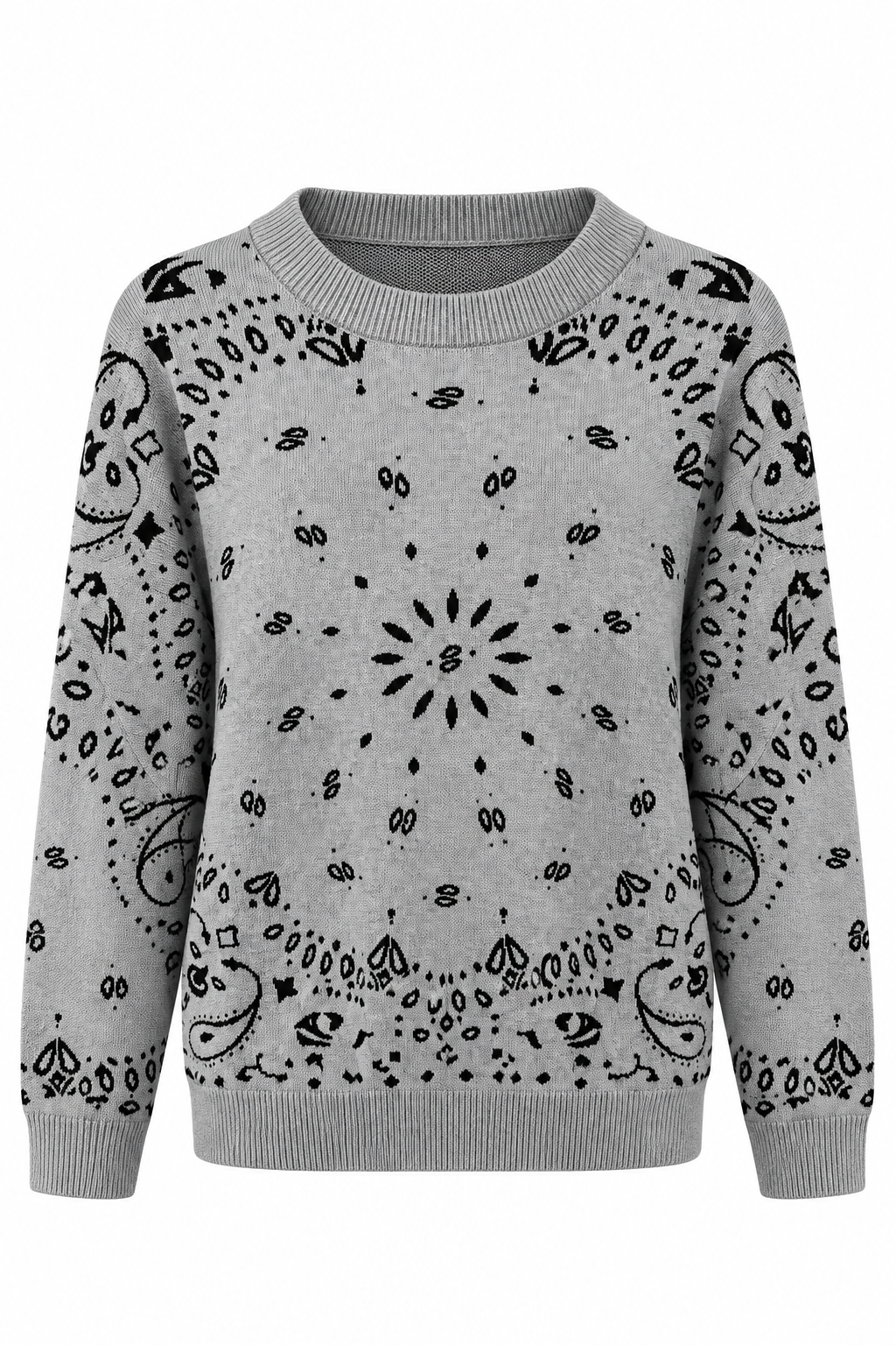 Gri Paisley Desen Rahat Kesim Triko Kazak