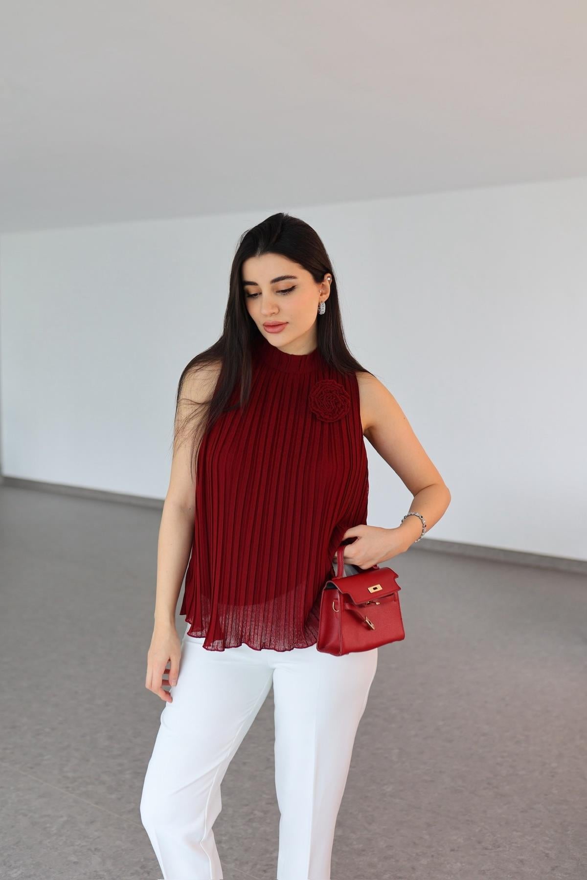 Güllü Bordo Bluz