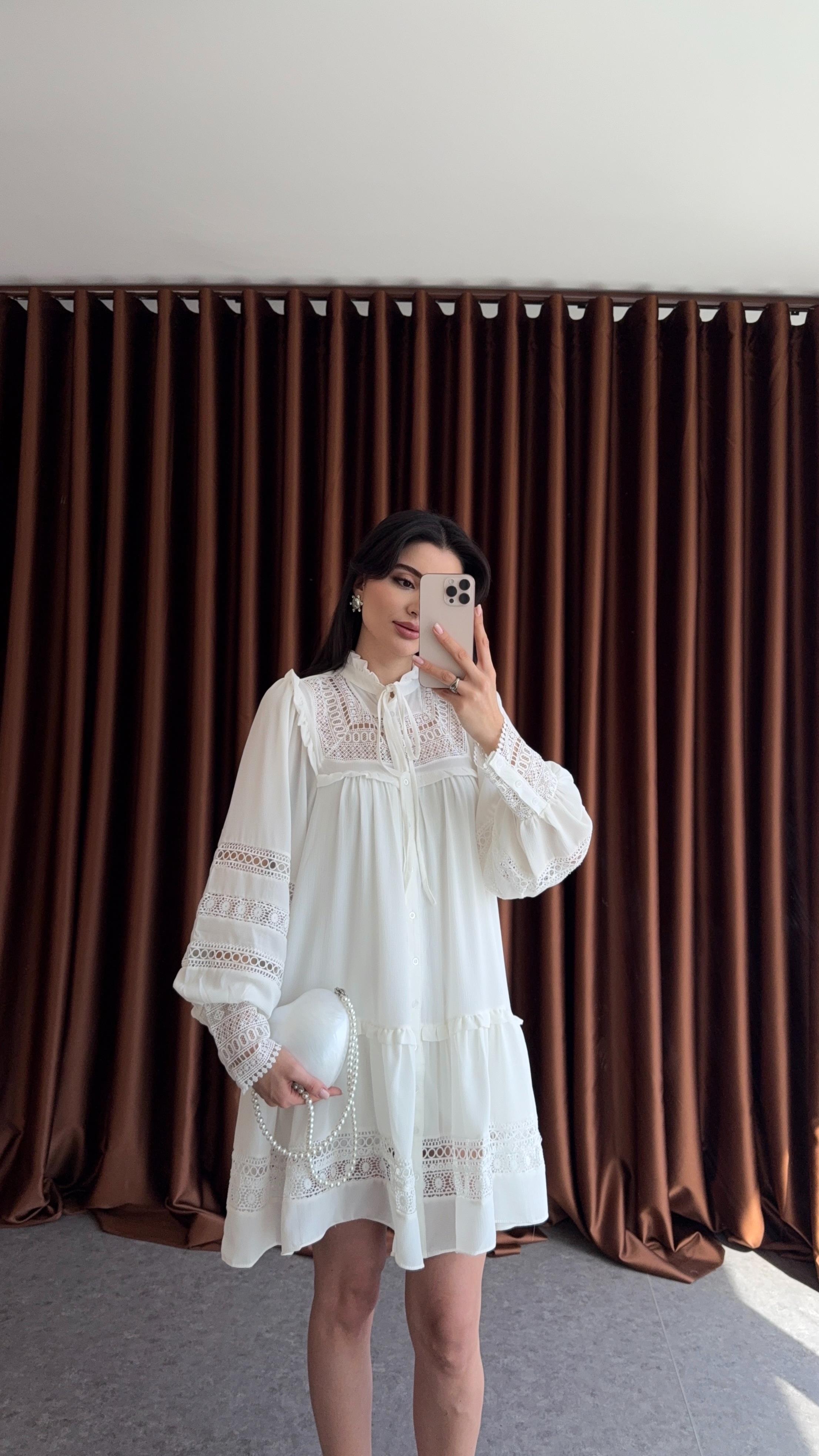 Güpürlü Beyaz İthal Elbise