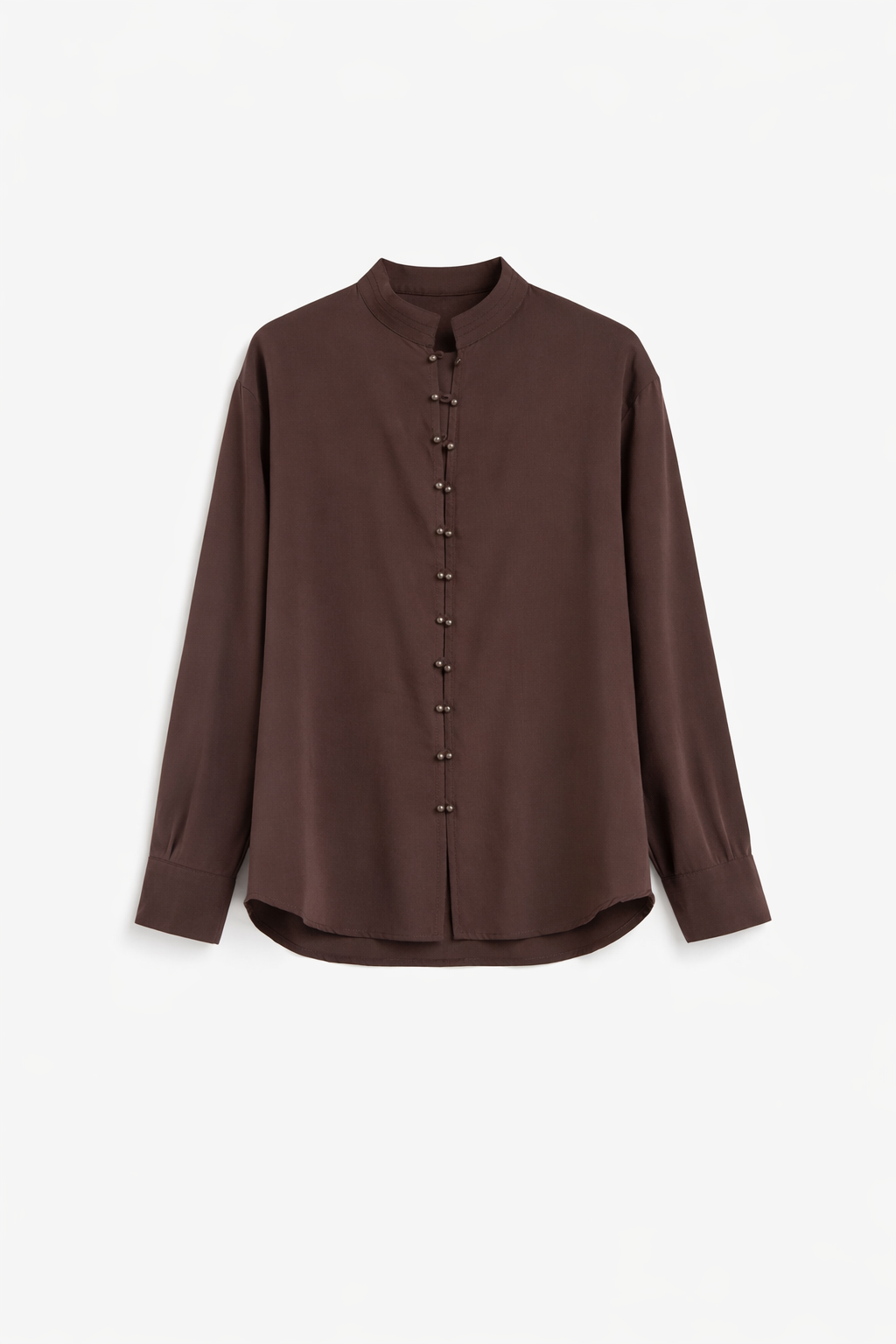 Hakim Yaka Düğmeli Kahve Gömlek