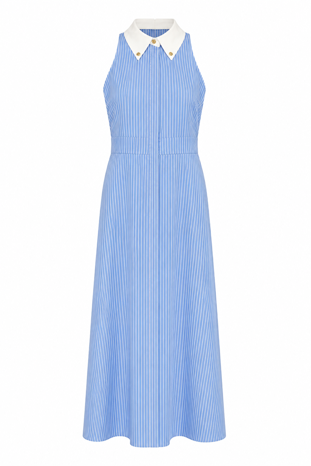 Halter Yaka Çizgili Mavi Elbise