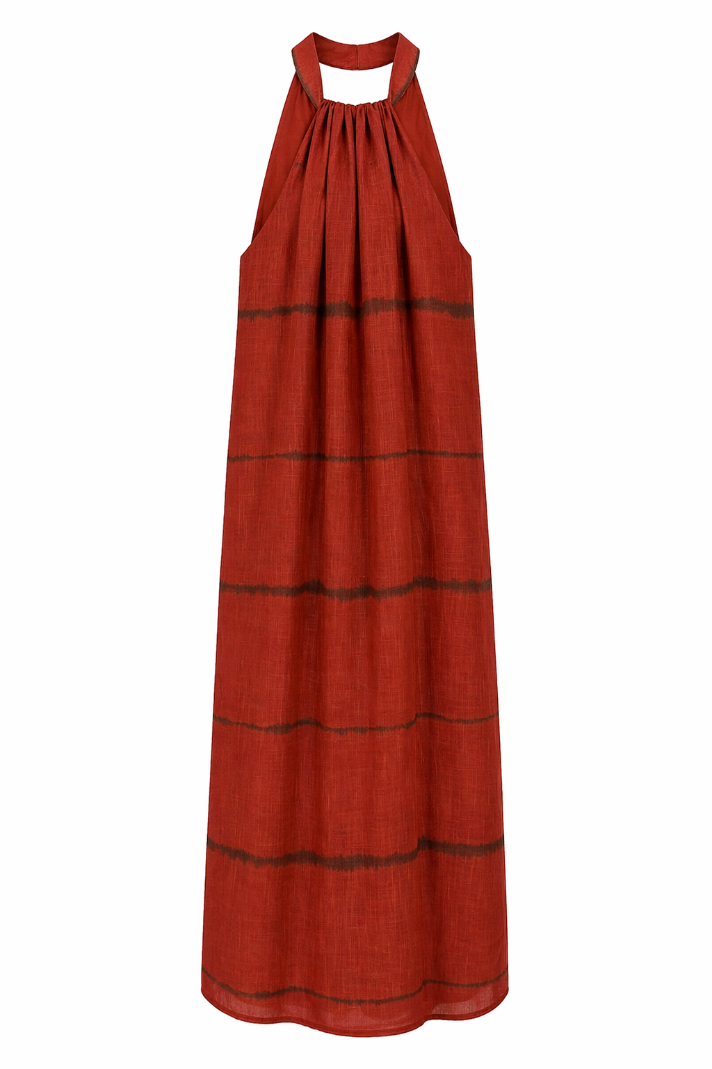 Halter Yaka Desenli Turuncu Elbise