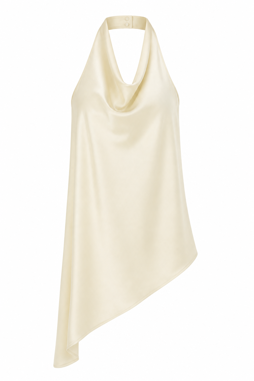Halter Yaka Drapeli Asimetrik Saten Sarı Bluz