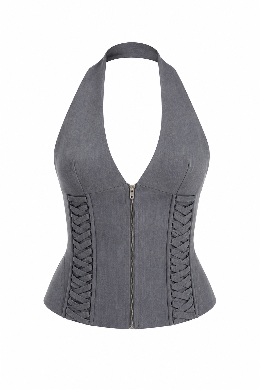 Halter Yaka Gri Korse Bluz