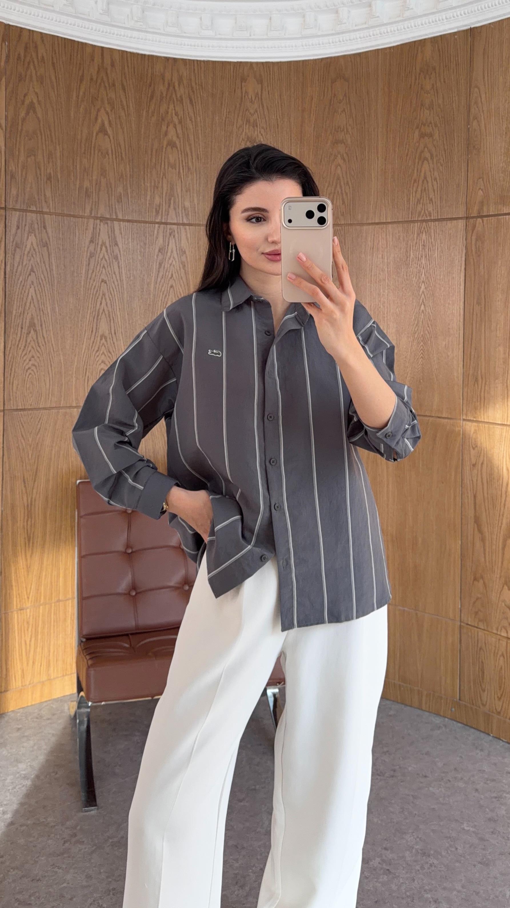 İnce Çizgi Antrasit Gömlek