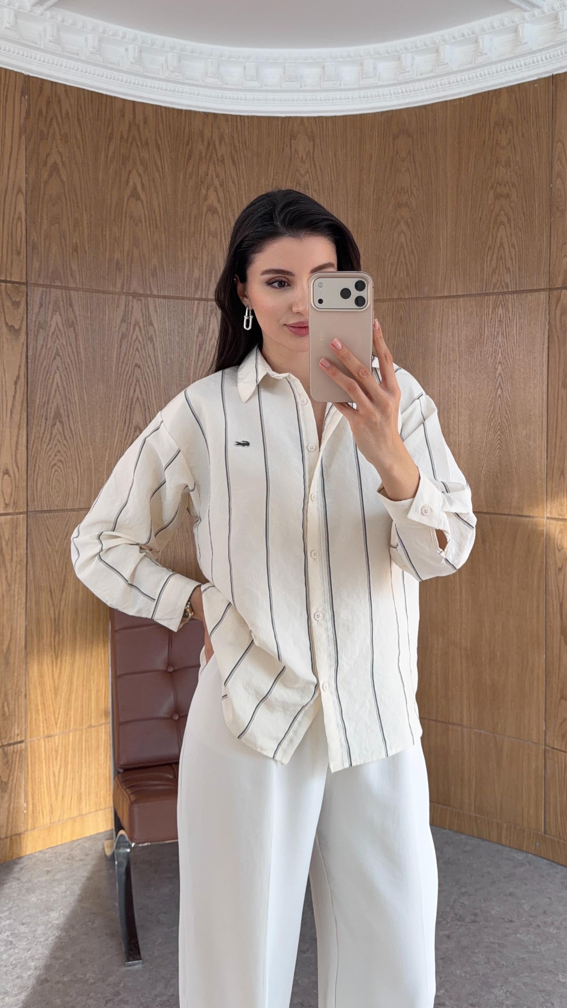 İnce Çizgi Ekru Gömlek