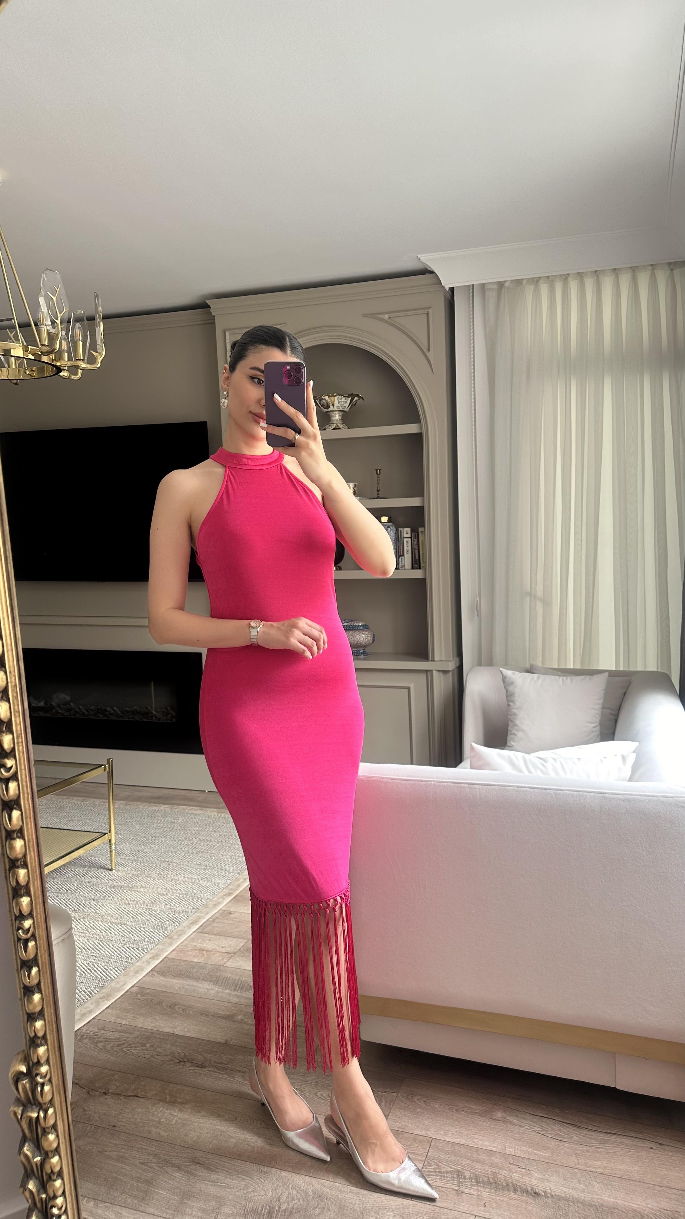 İp Detaylı Pembe Elbise