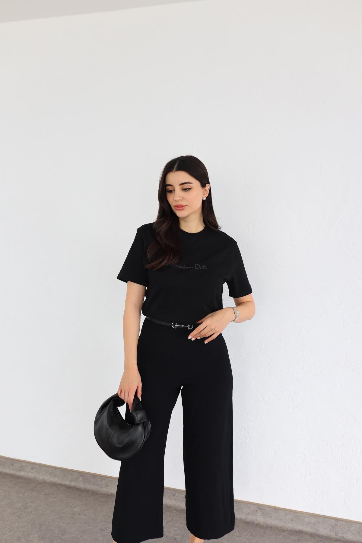 Kabartma Baskılı Siyah Basic Tshirt