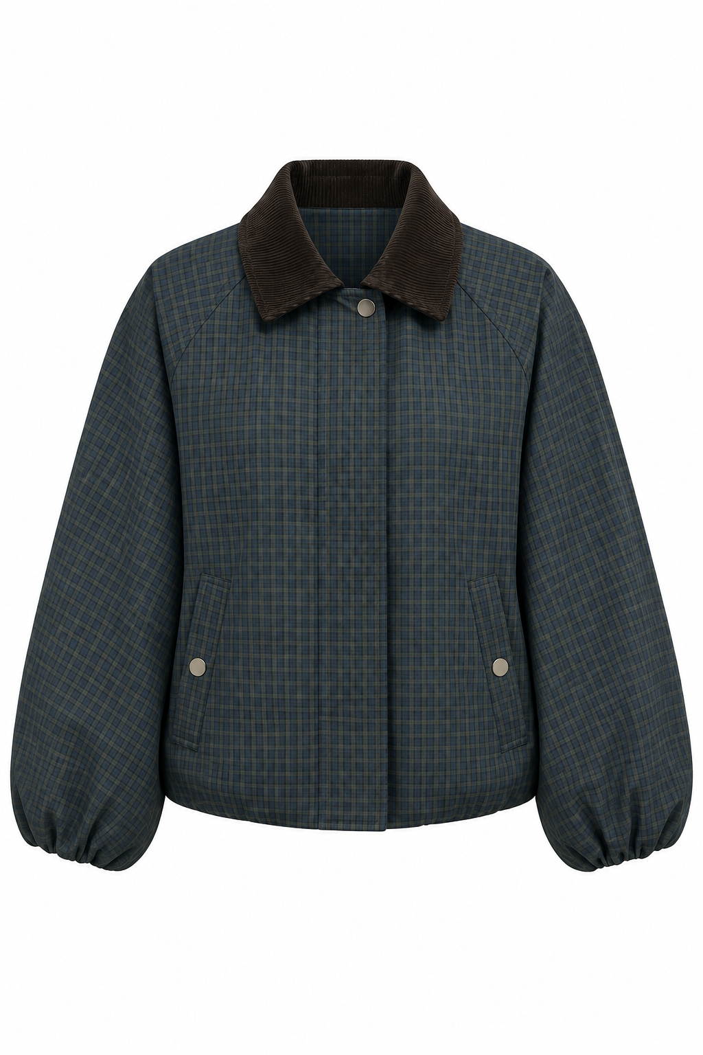 Kadife Yaka Haki Ekose Bomber Mont