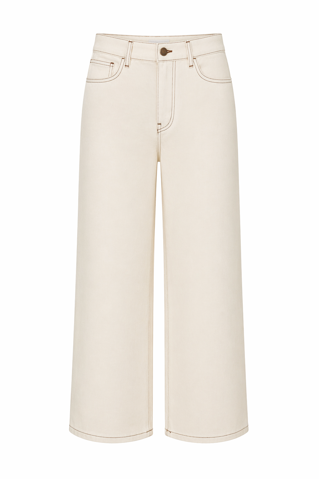 Kahve Dikişli Ekru Wide Leg Jean