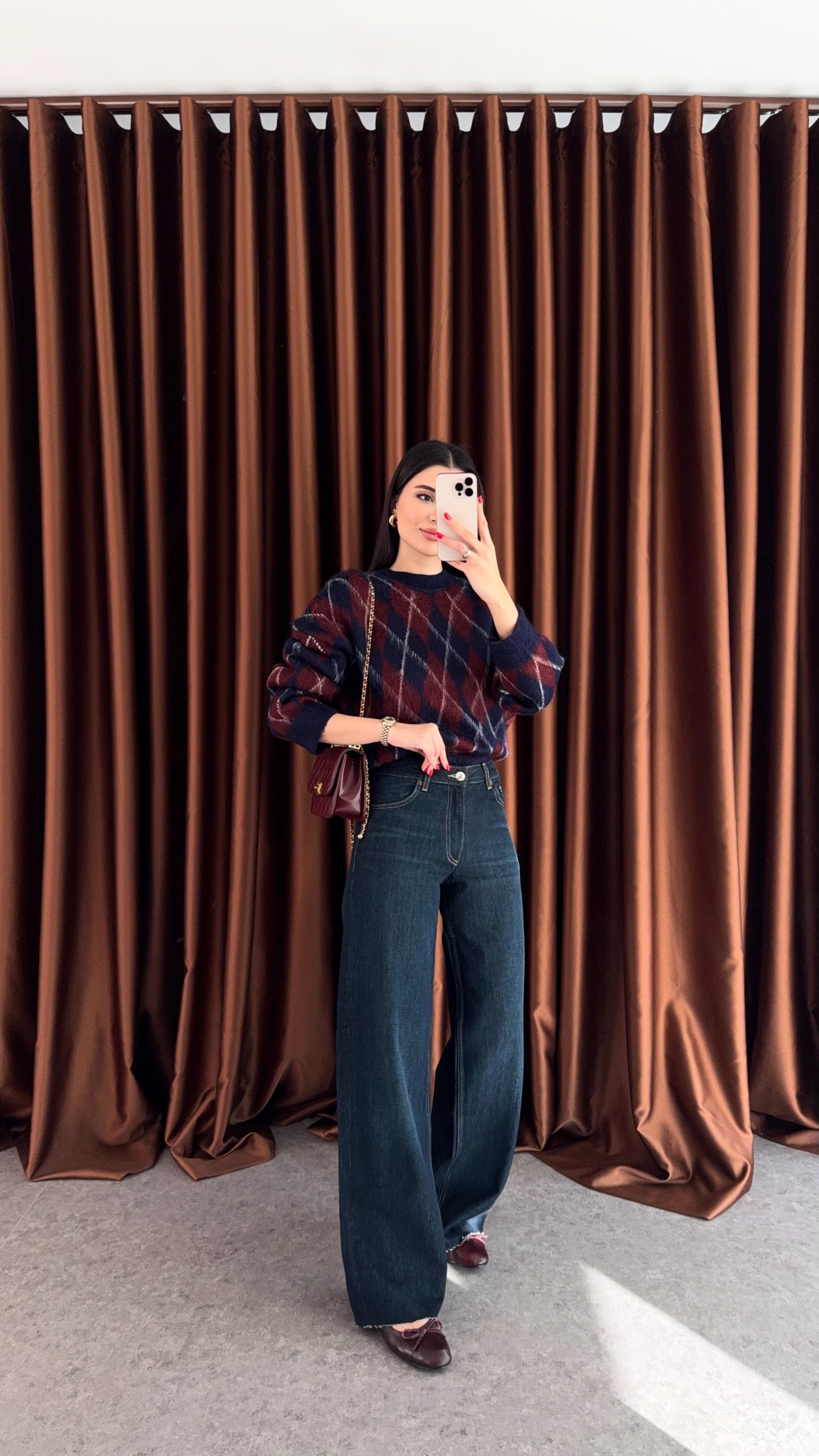 Kahve Dikişli Koyu Jean