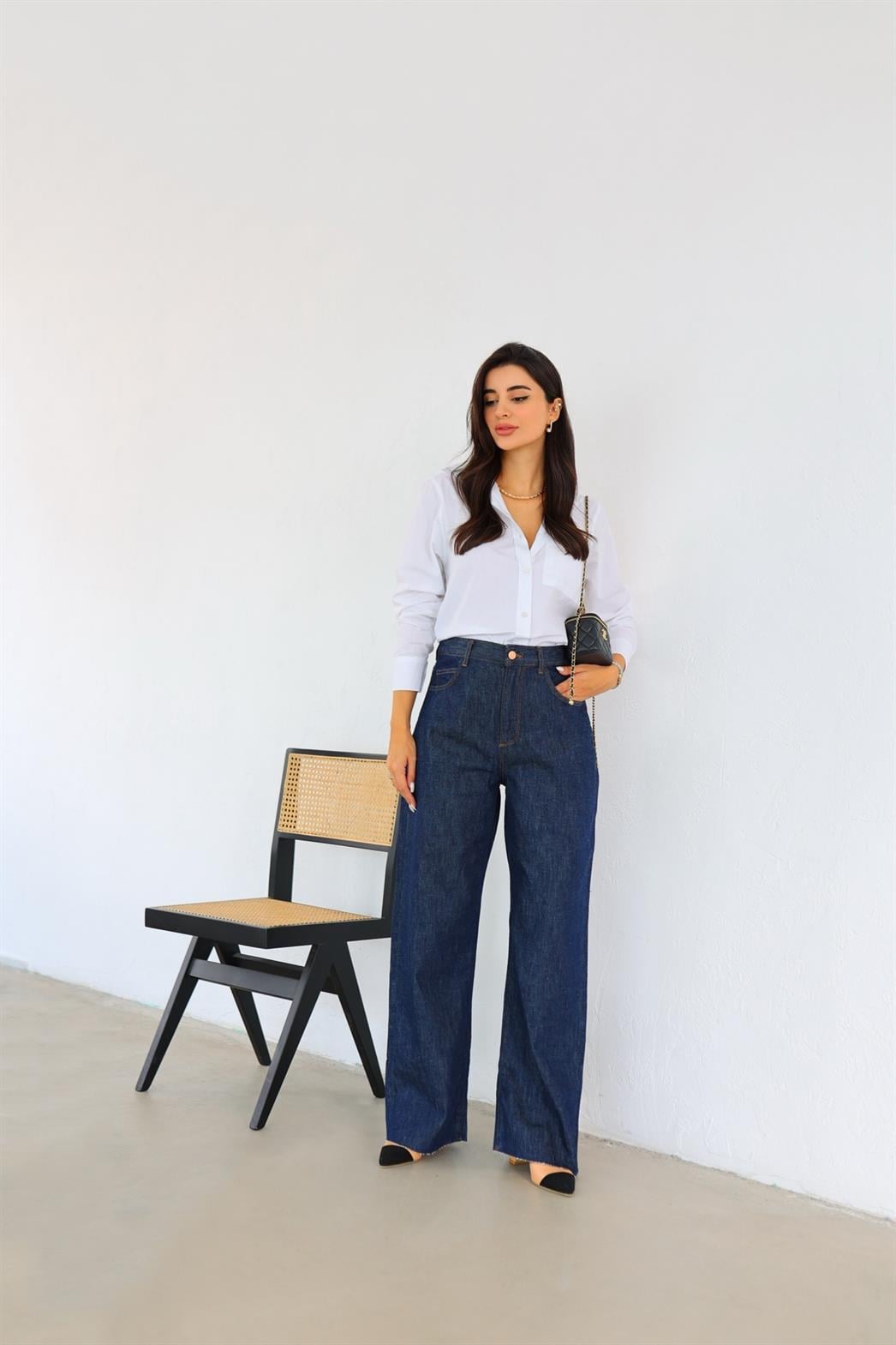 Kahve Dikişli Premium Palazzo Denim