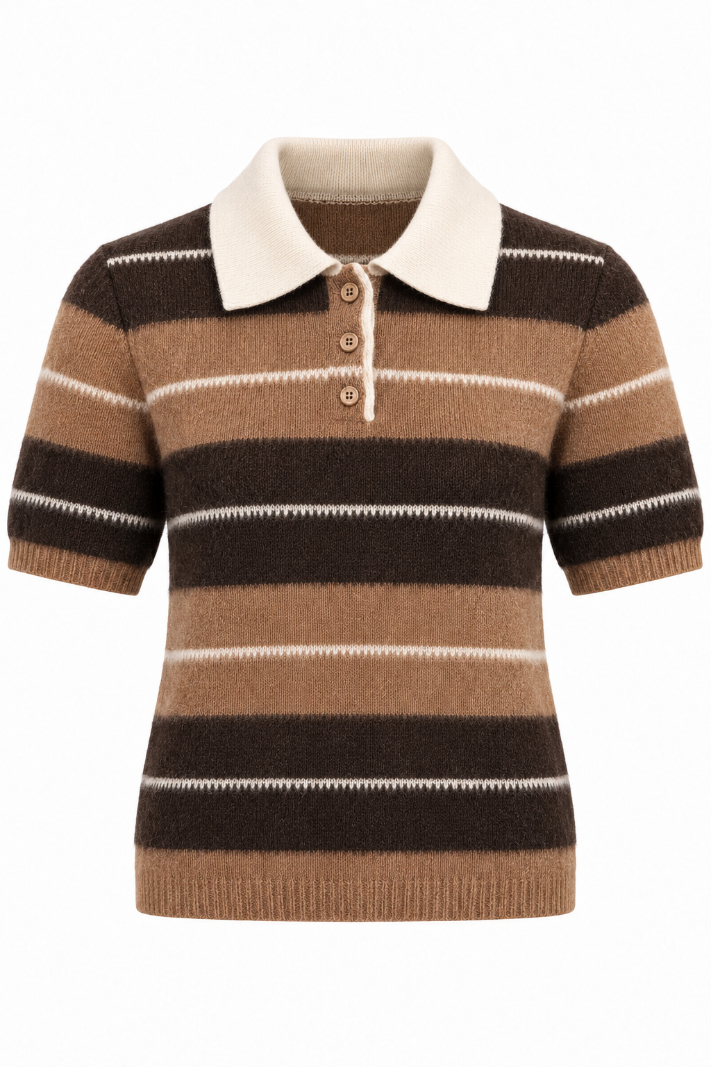 Kahverengi Kontrast Polo Yaka Dokulu Triko
