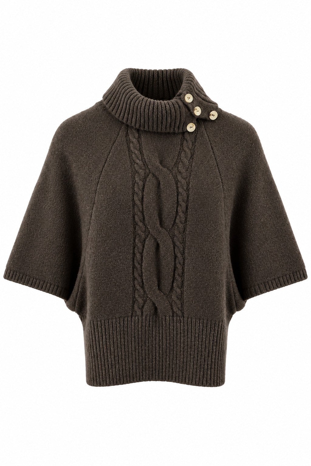 Kahverengi Retro Stil Yüksek Yaka Saç Örgü Triko Bluz