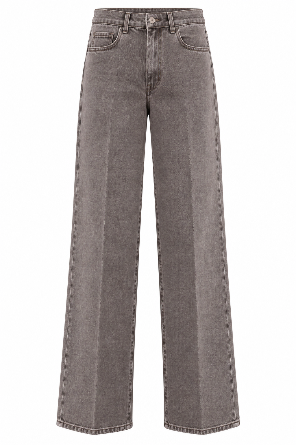 Kahverengi Yıkamalı Ütü İzli Wide Leg Jean