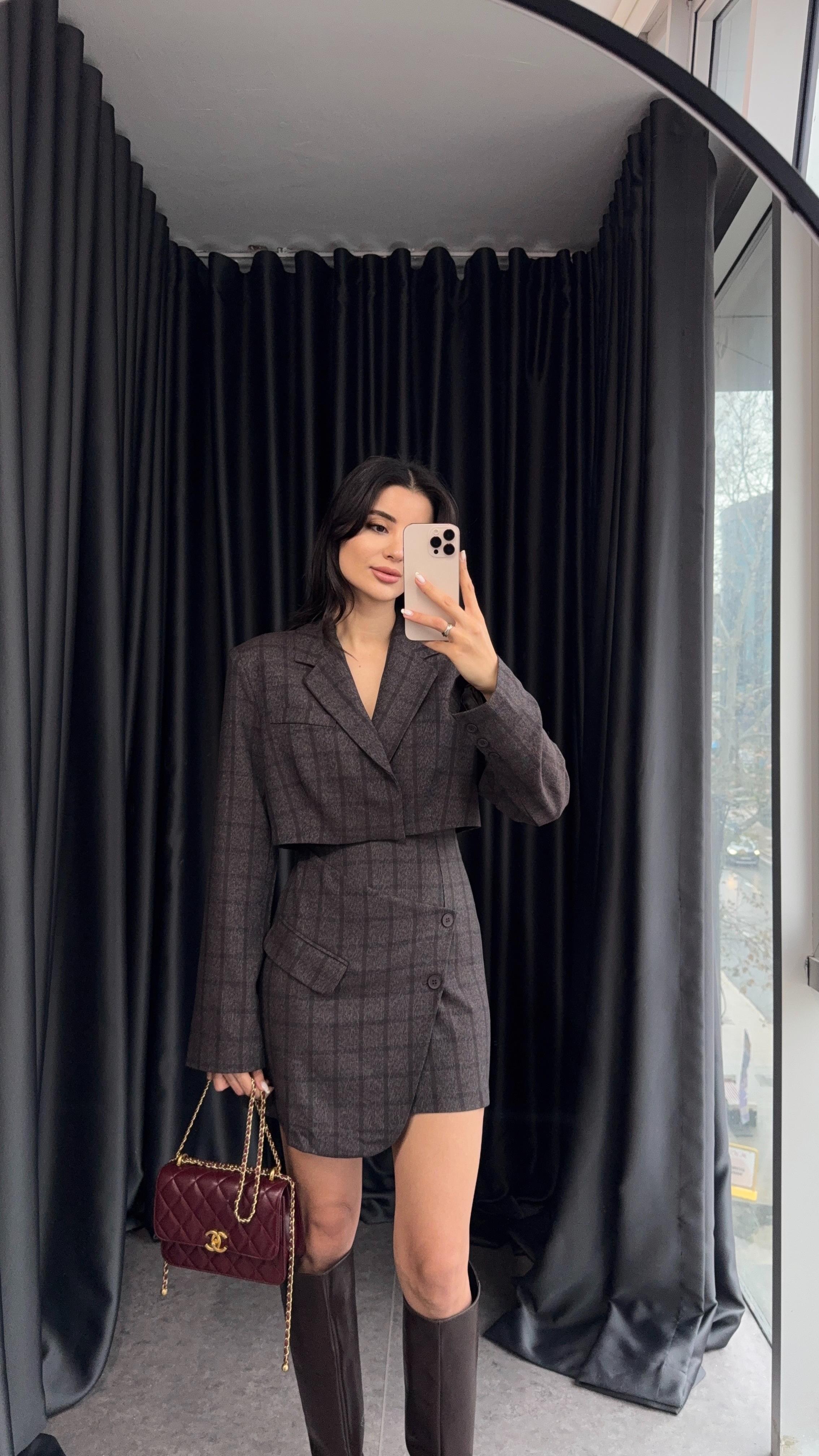 Kareli Antik Kahve Ceket