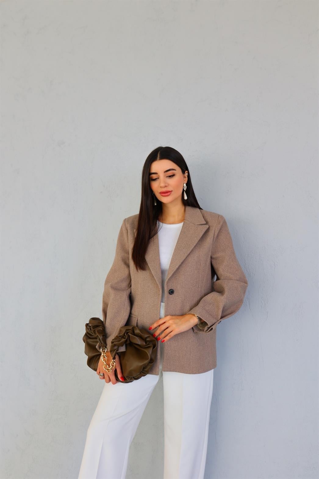 Kaşe Astarlı Vizon Blazer
