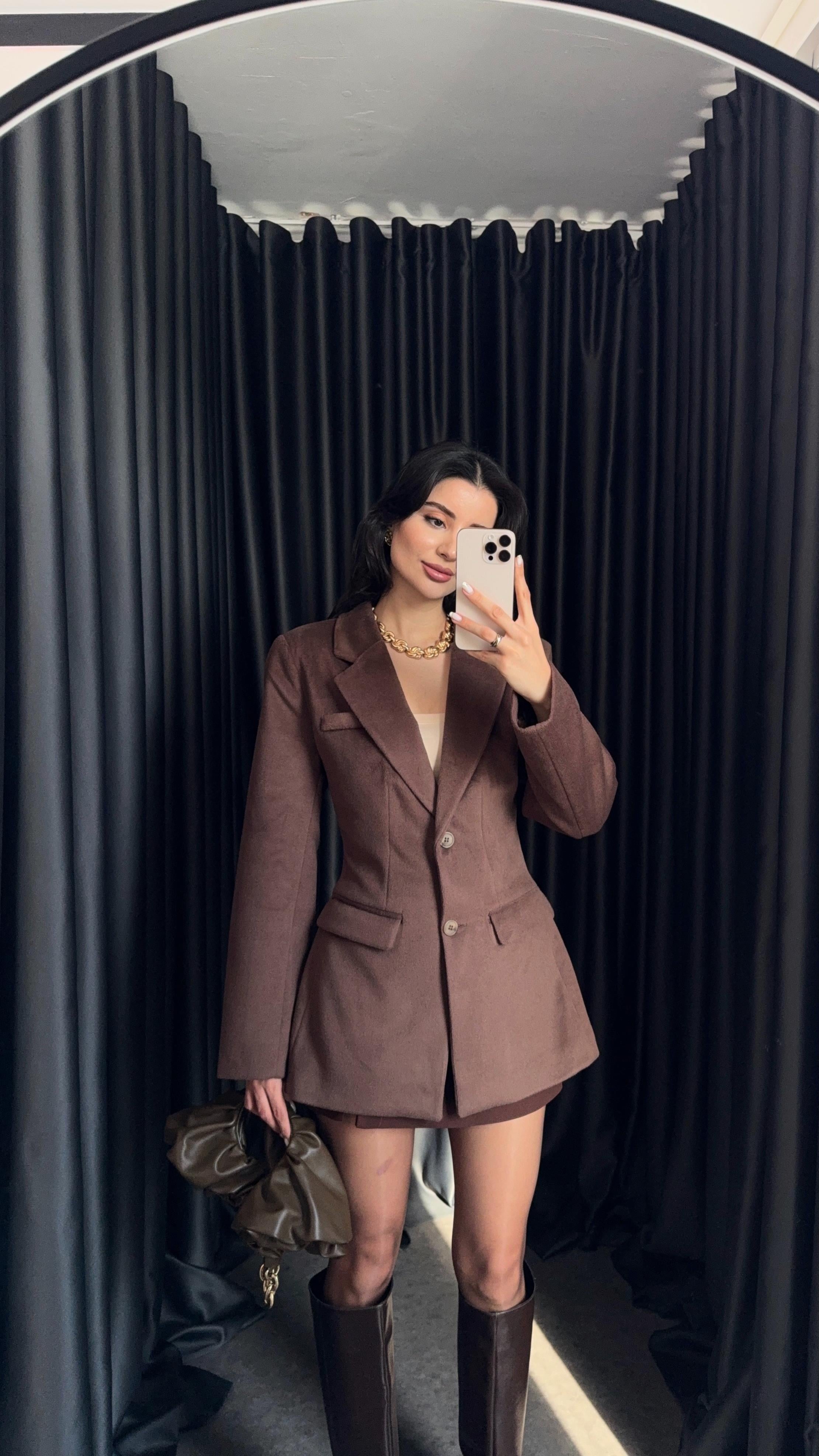 Kaşe Kahve Blazer Ceket