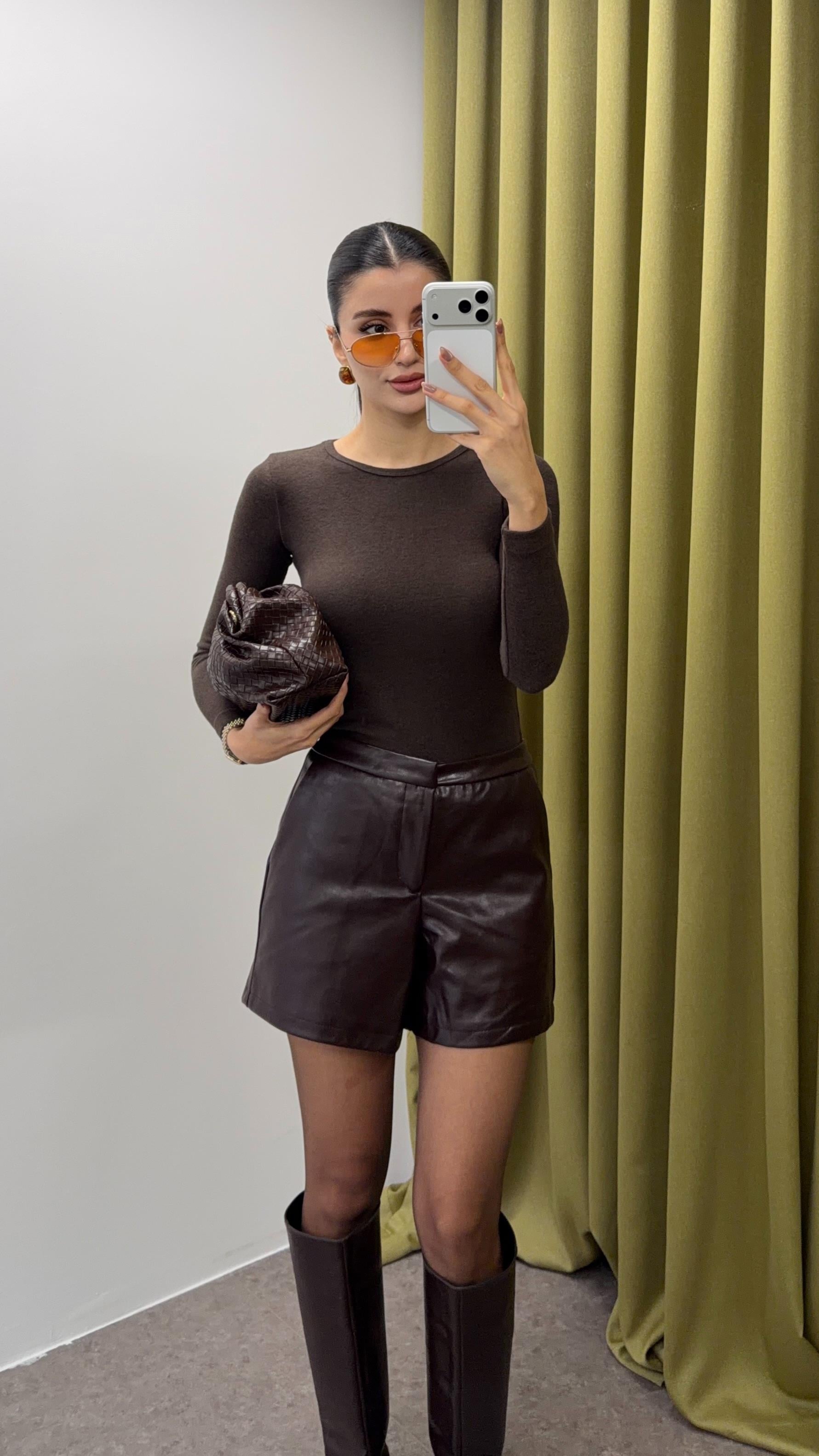 Kaşmir Dokulu Acı Kahve Basic Bluz