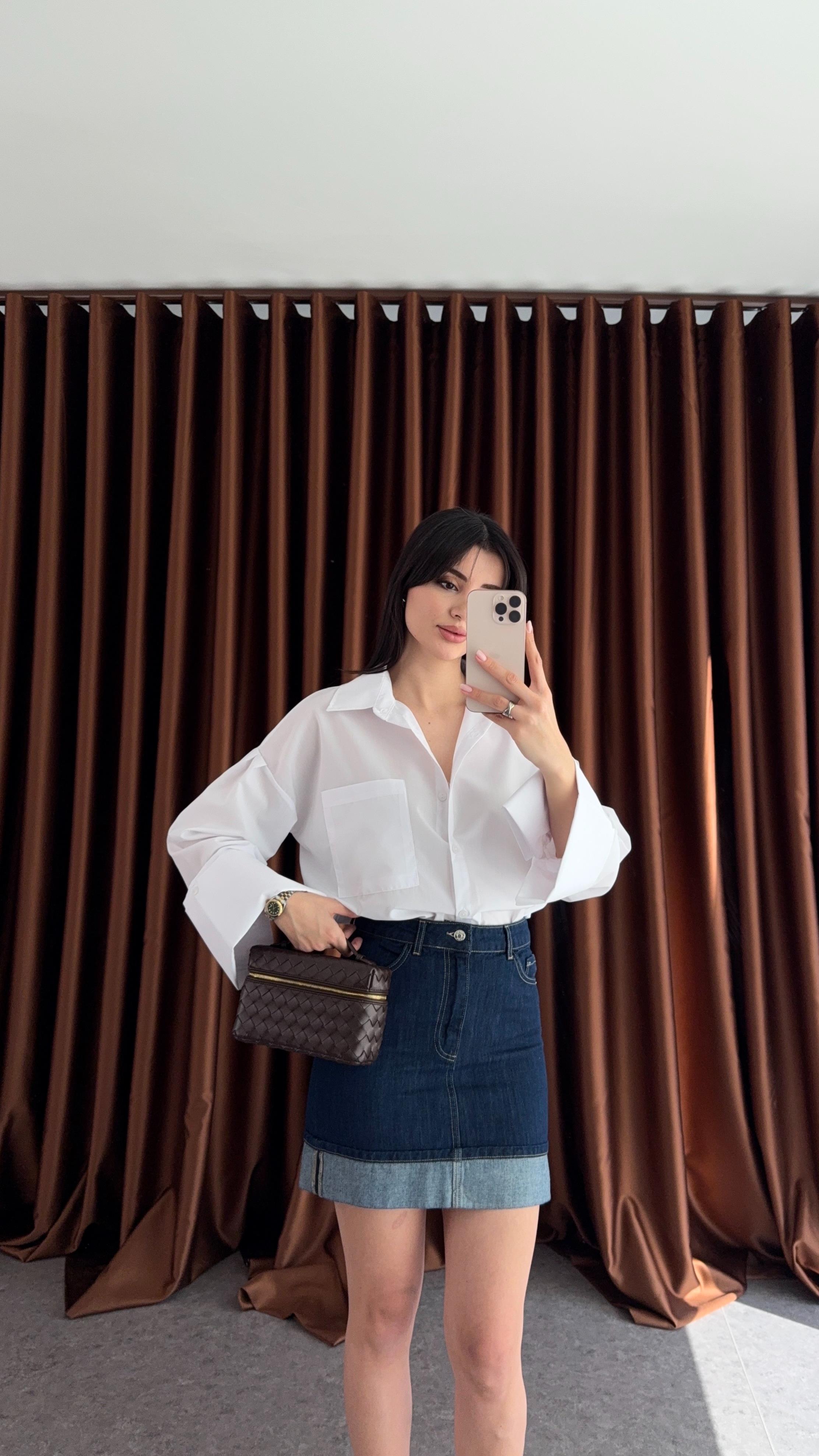 Katlı Denim Etek
