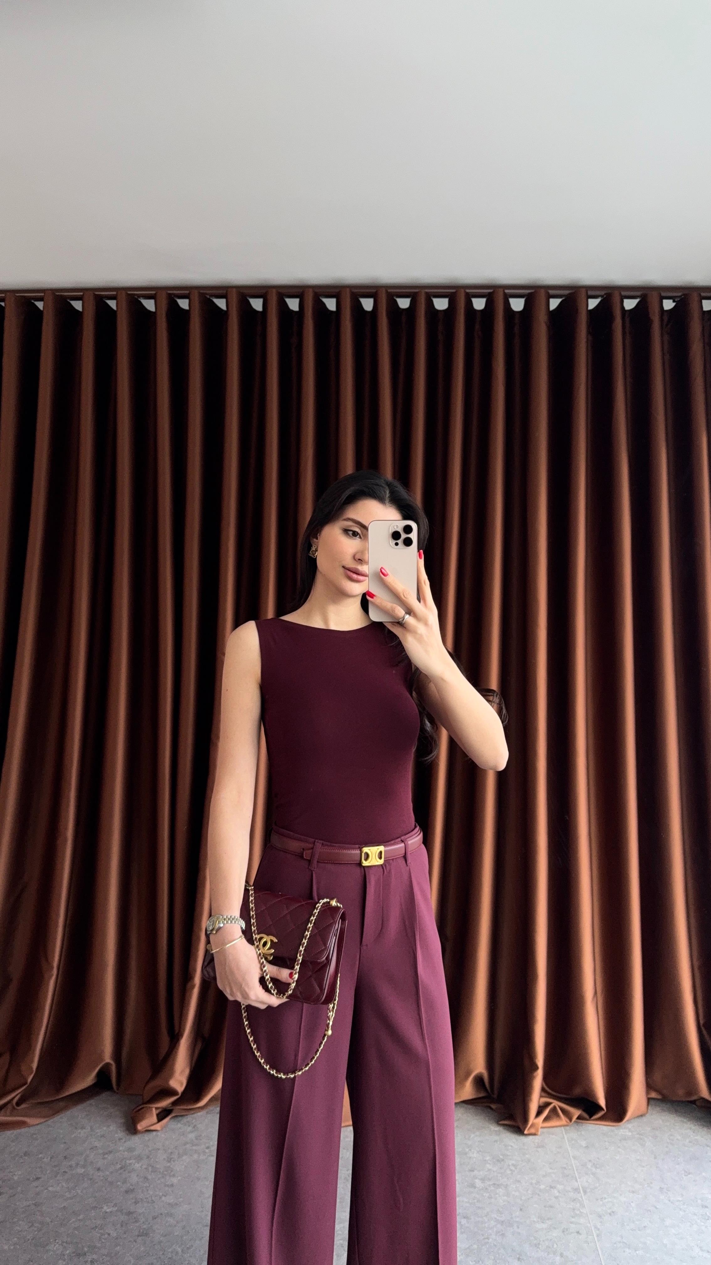 Kayık Yaka Bordo Dilvin Basic Bluz