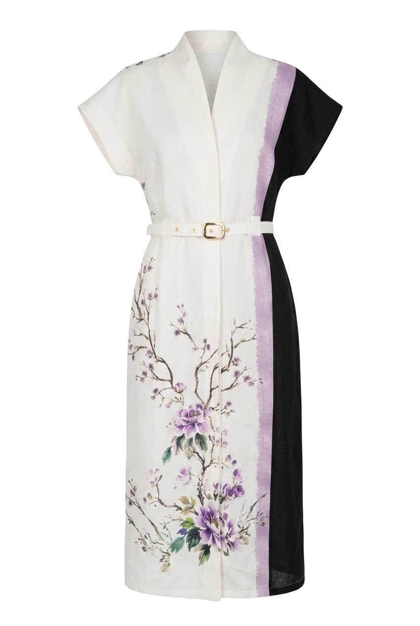 Kemerli Şakayık Kimono Elbise