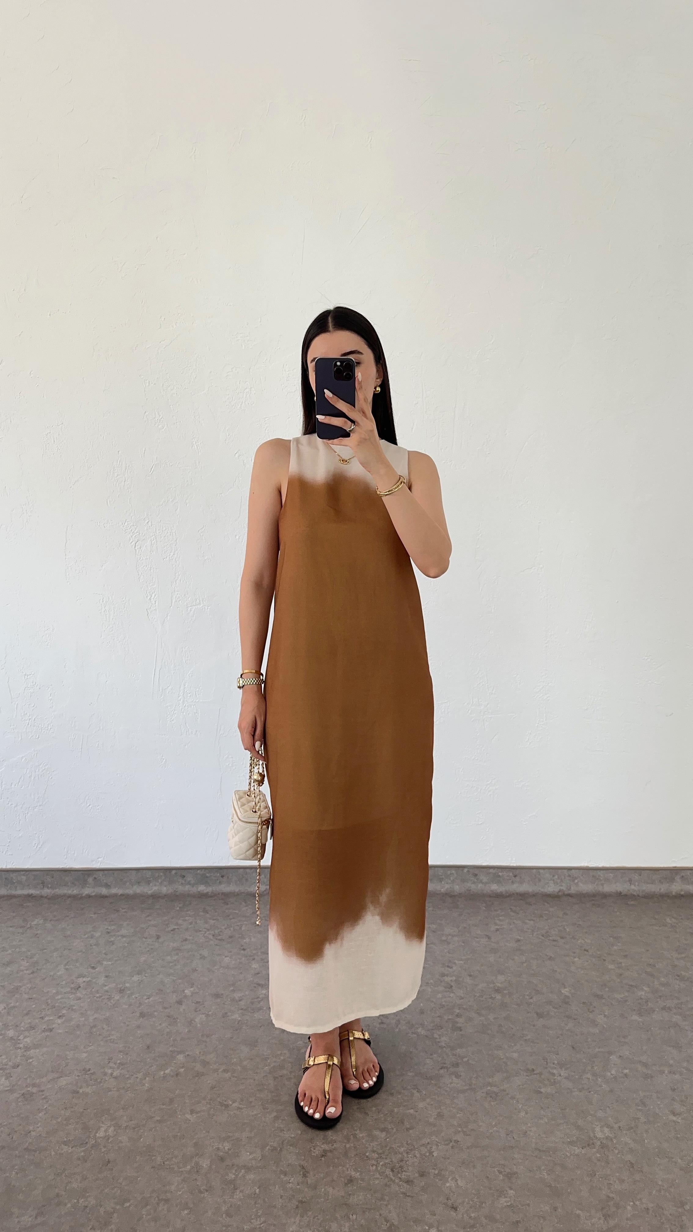 Keten Karışımlı Ombre Elbise