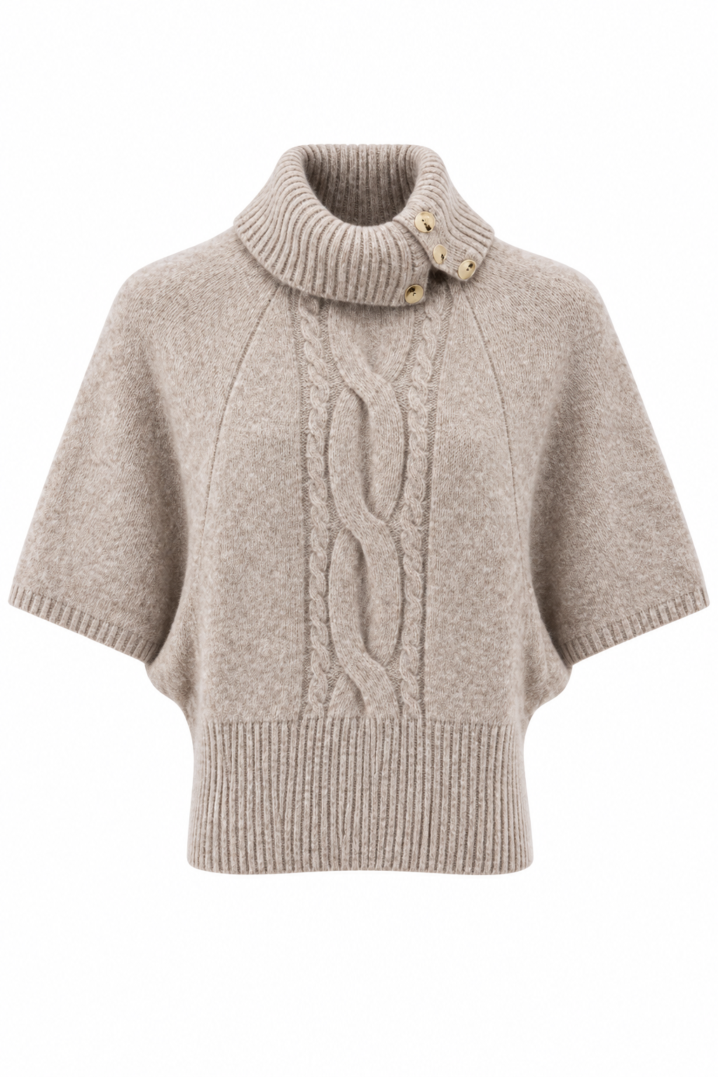 Kırçıllı Krem Retro Stil Yüksek Yaka Saç Örgü Triko Bluz