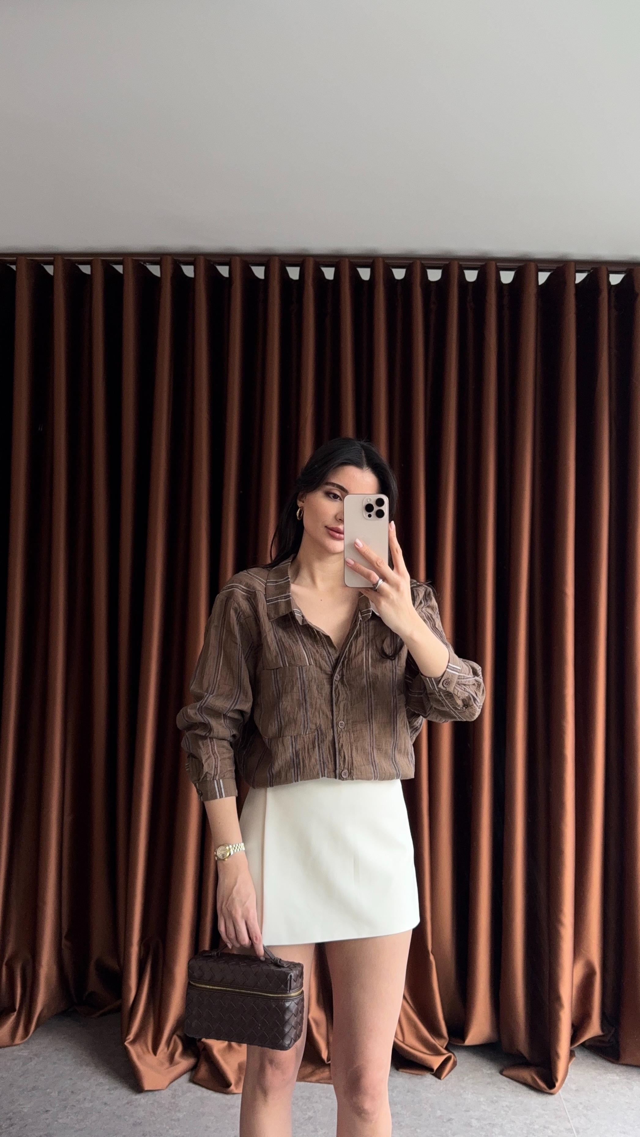 Kırışık Oversize Kahve Gömlek