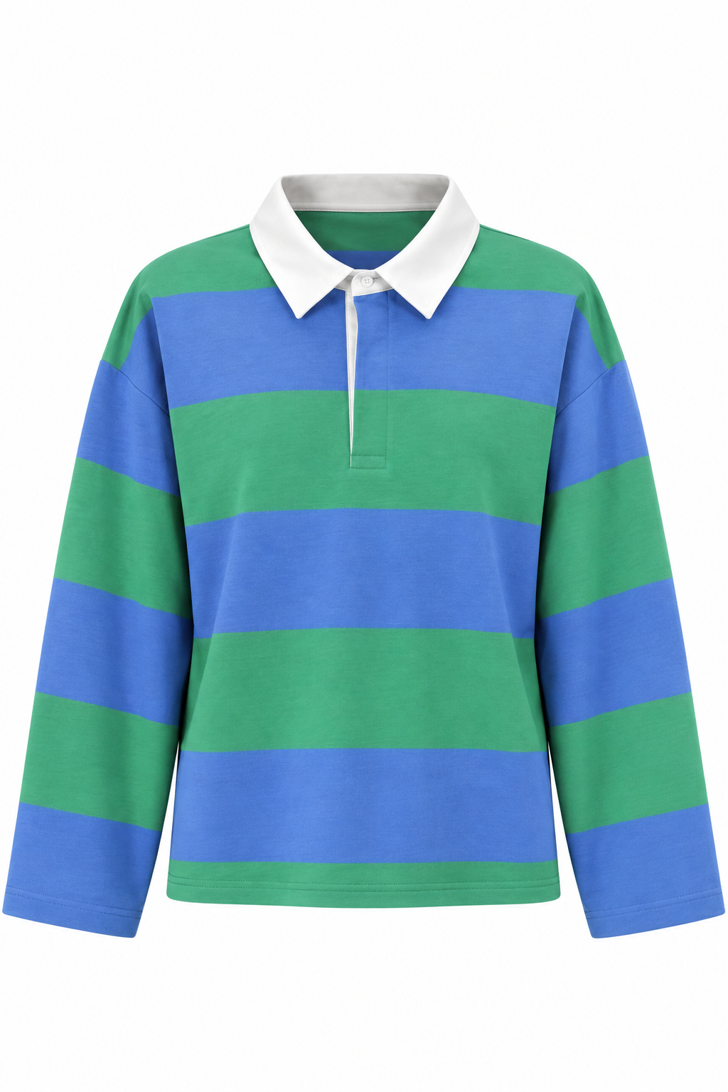 Kontrast Polo Yaka Mavi-Yeşil Çizgili Sweat