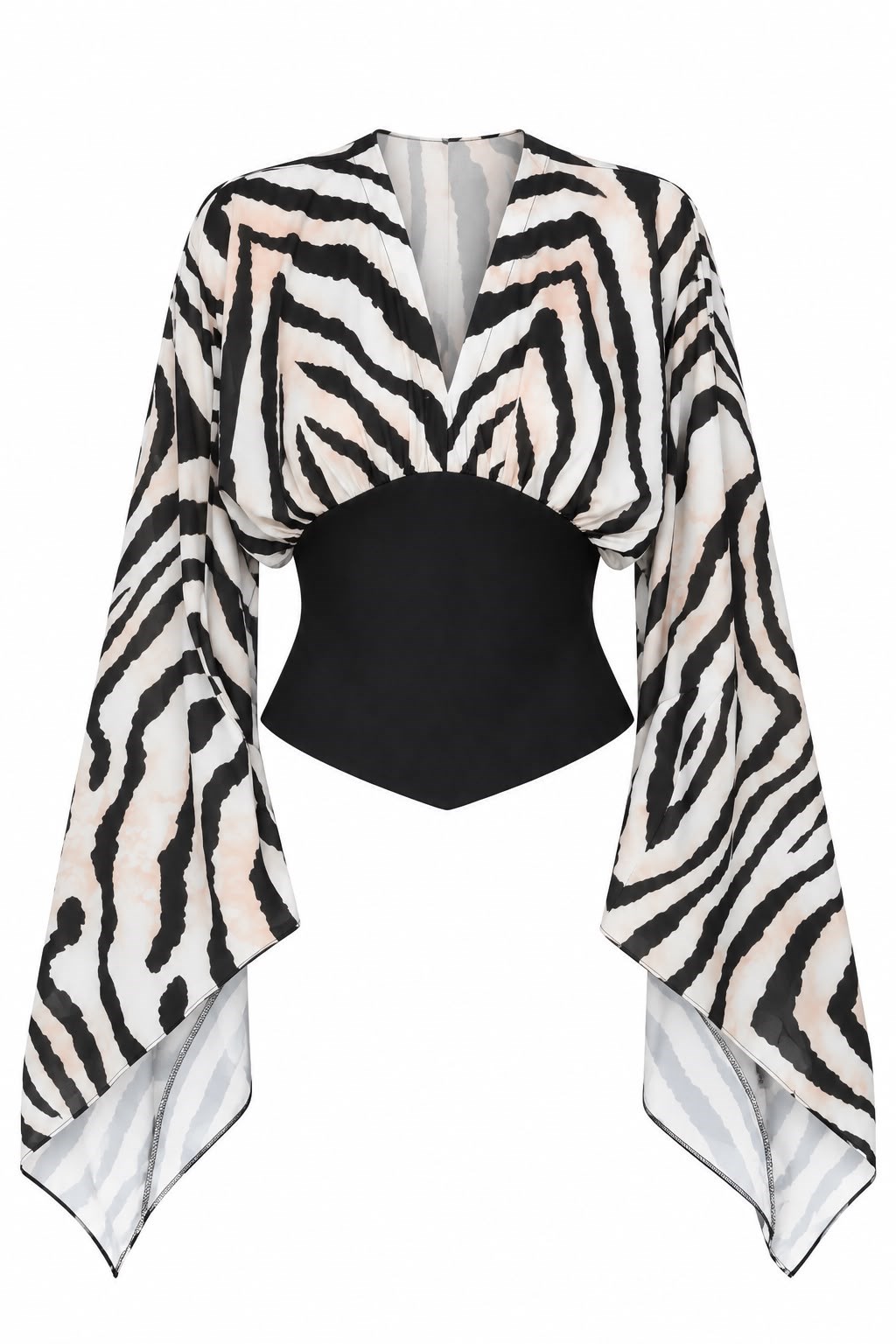 Korse Bel Detaylı Yarasa Kol Zebra Bluz