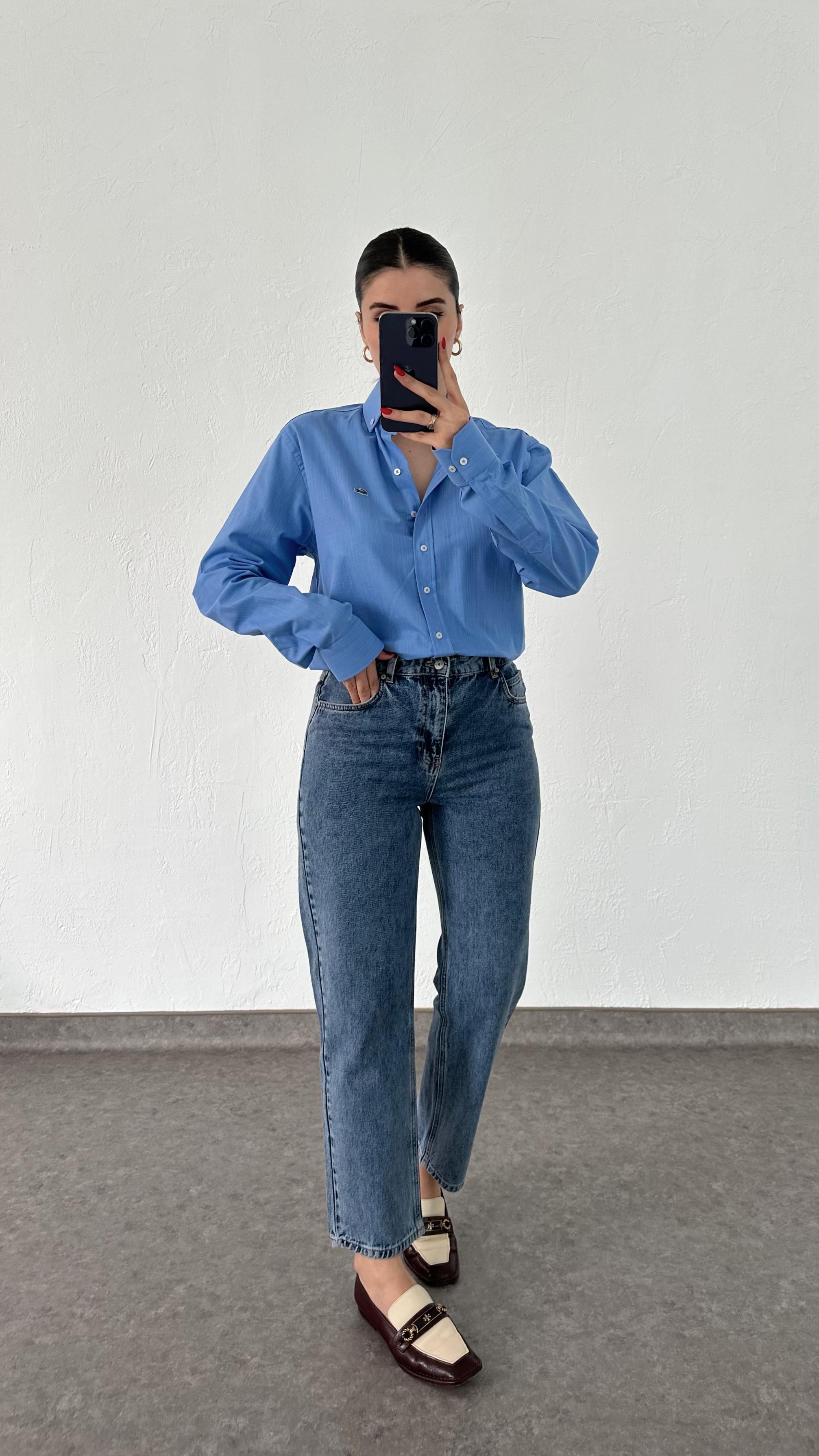Koyu Lacivert Momfit Jean