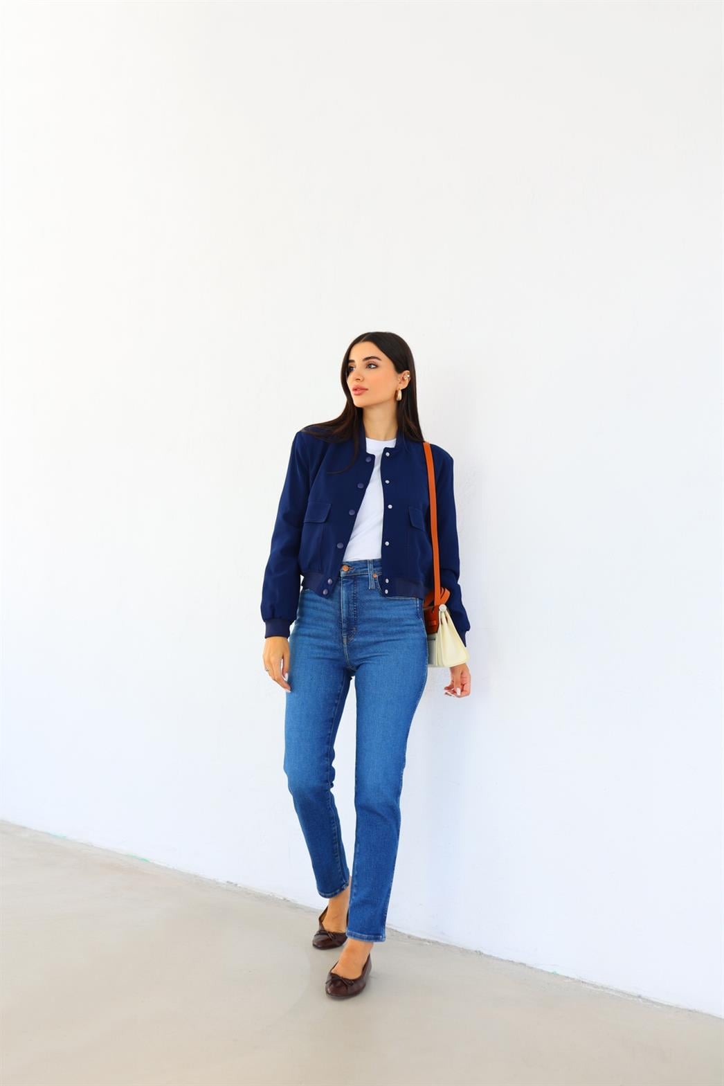 Koyu Mavi Likralı Momfit Jean