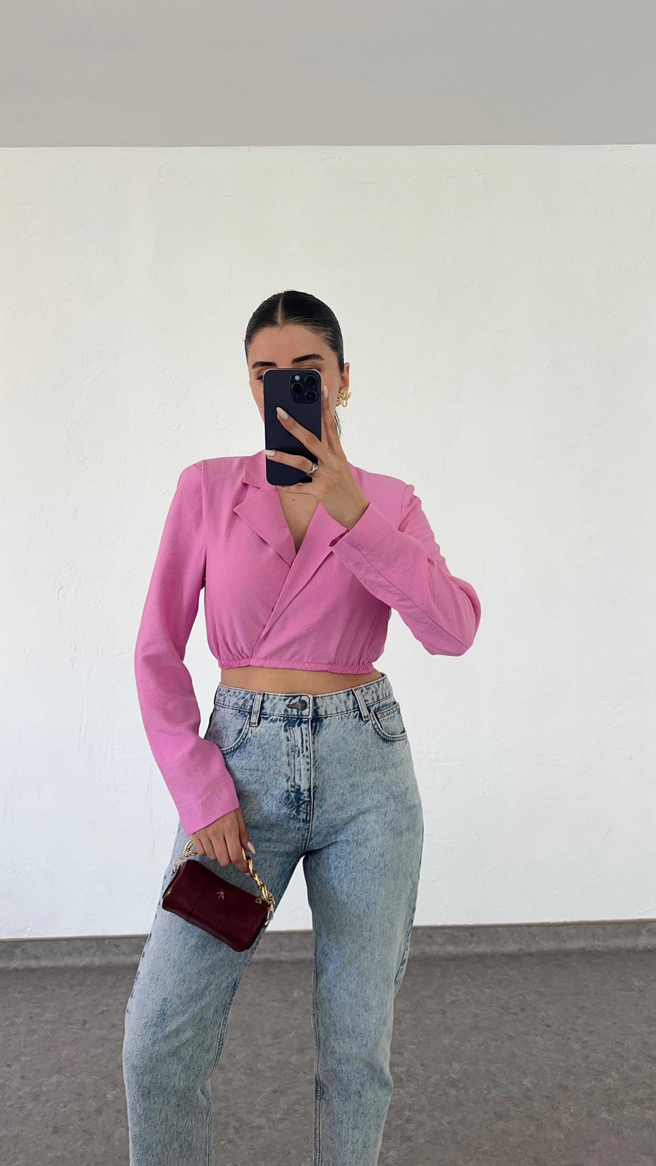 Kruvaze Pembe Ceket