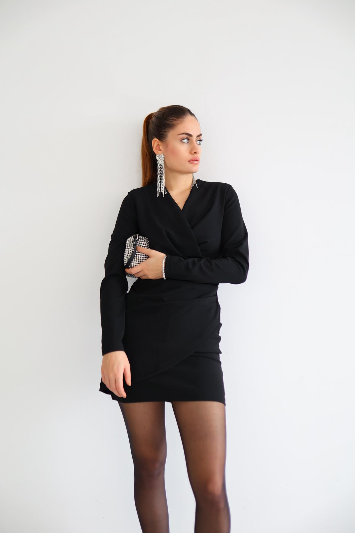 Kruvaze Siyah Elbise