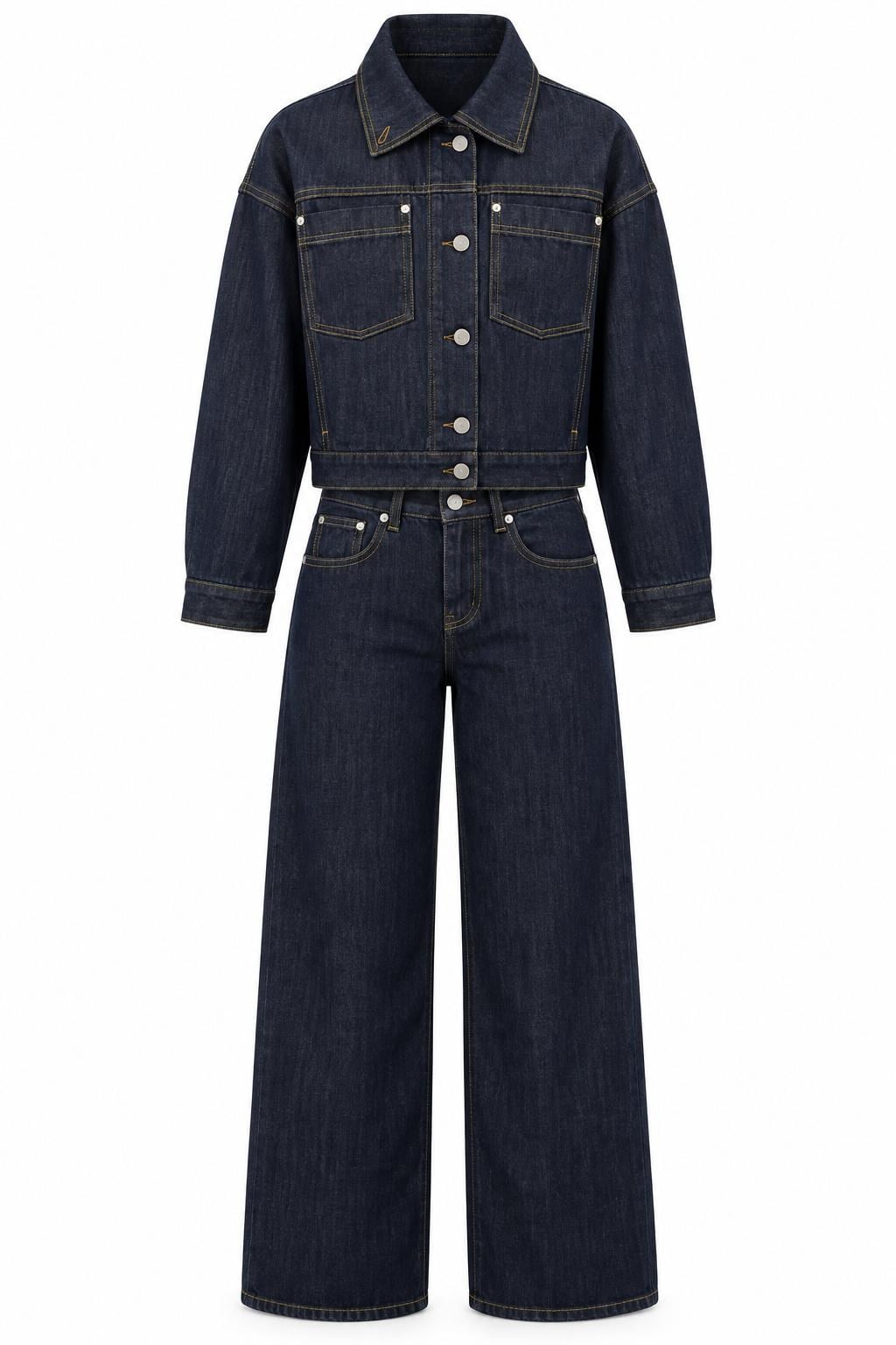 Lacivert Raw Denim Ceket-Pantolon İkili Takım