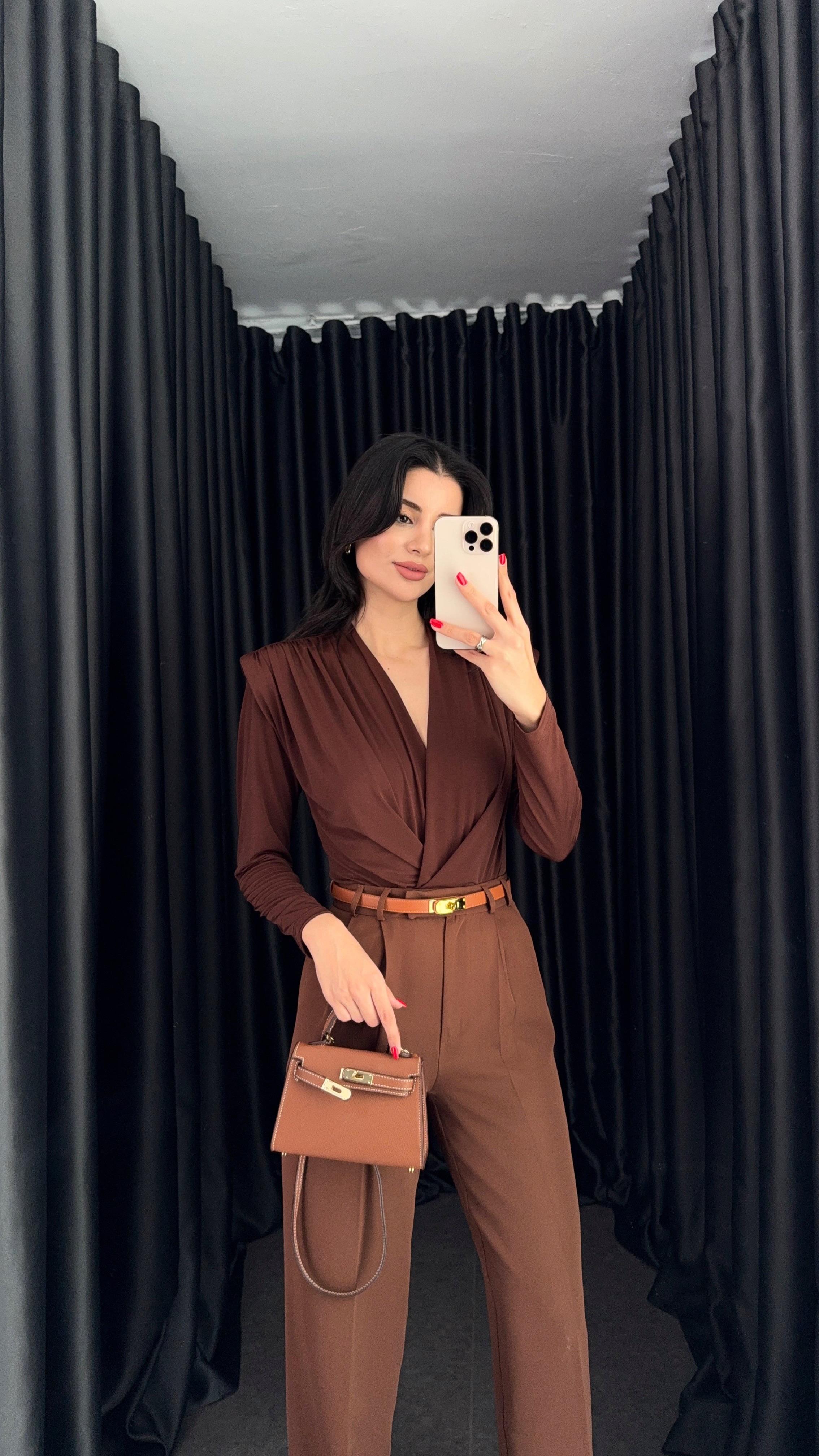 Lazer Kesim Acı Kahve Bodysuit