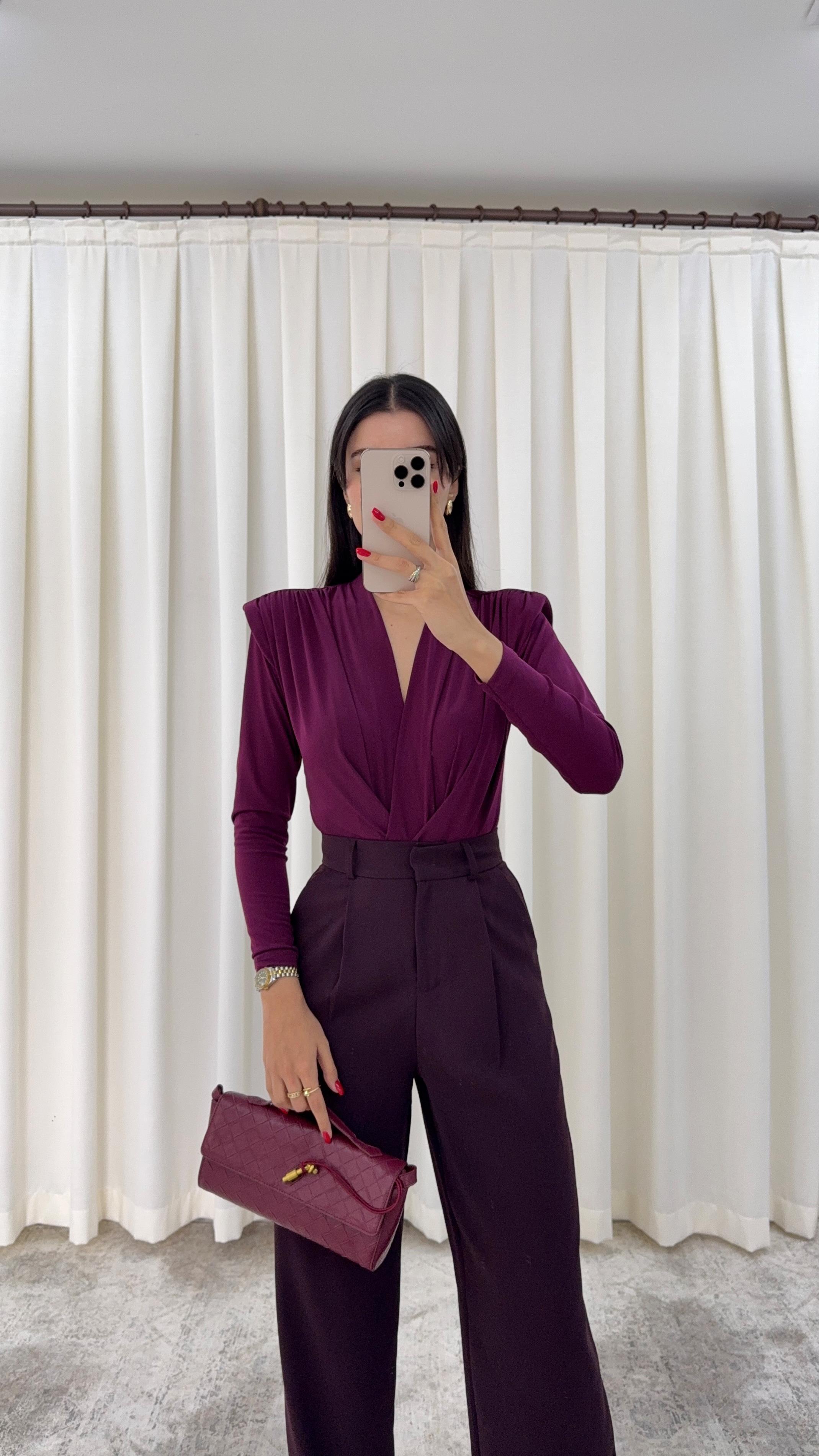 Lazer Kesim Mürdüm Bodysuit
