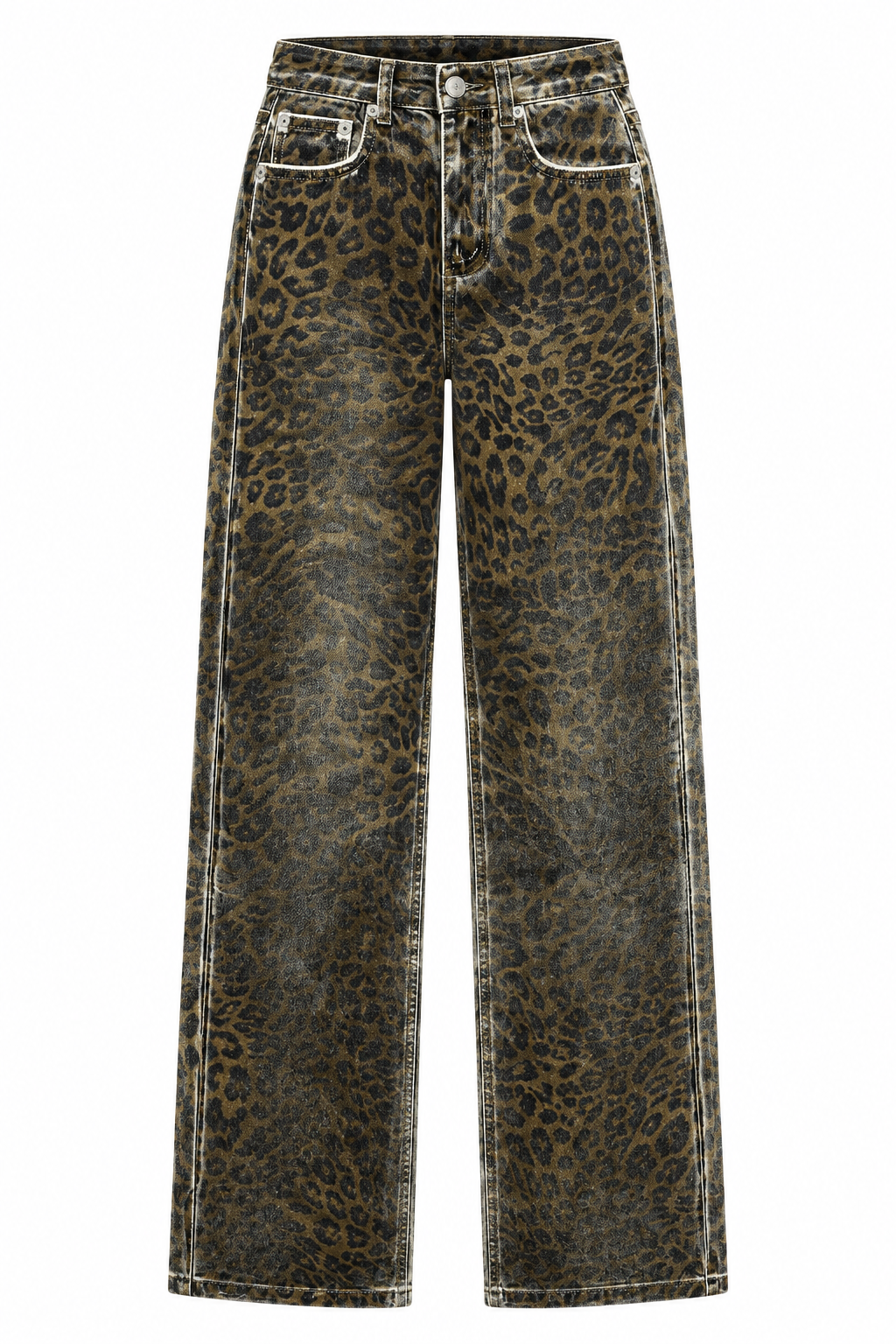 Leopar Baskılı Straight Jean