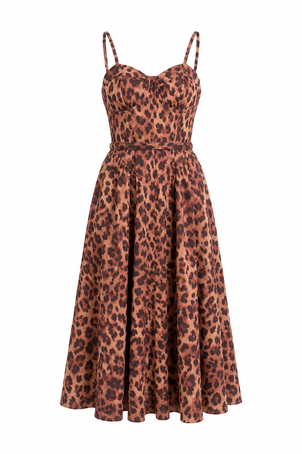 Leopar Desenli Askılı Keten Elbise