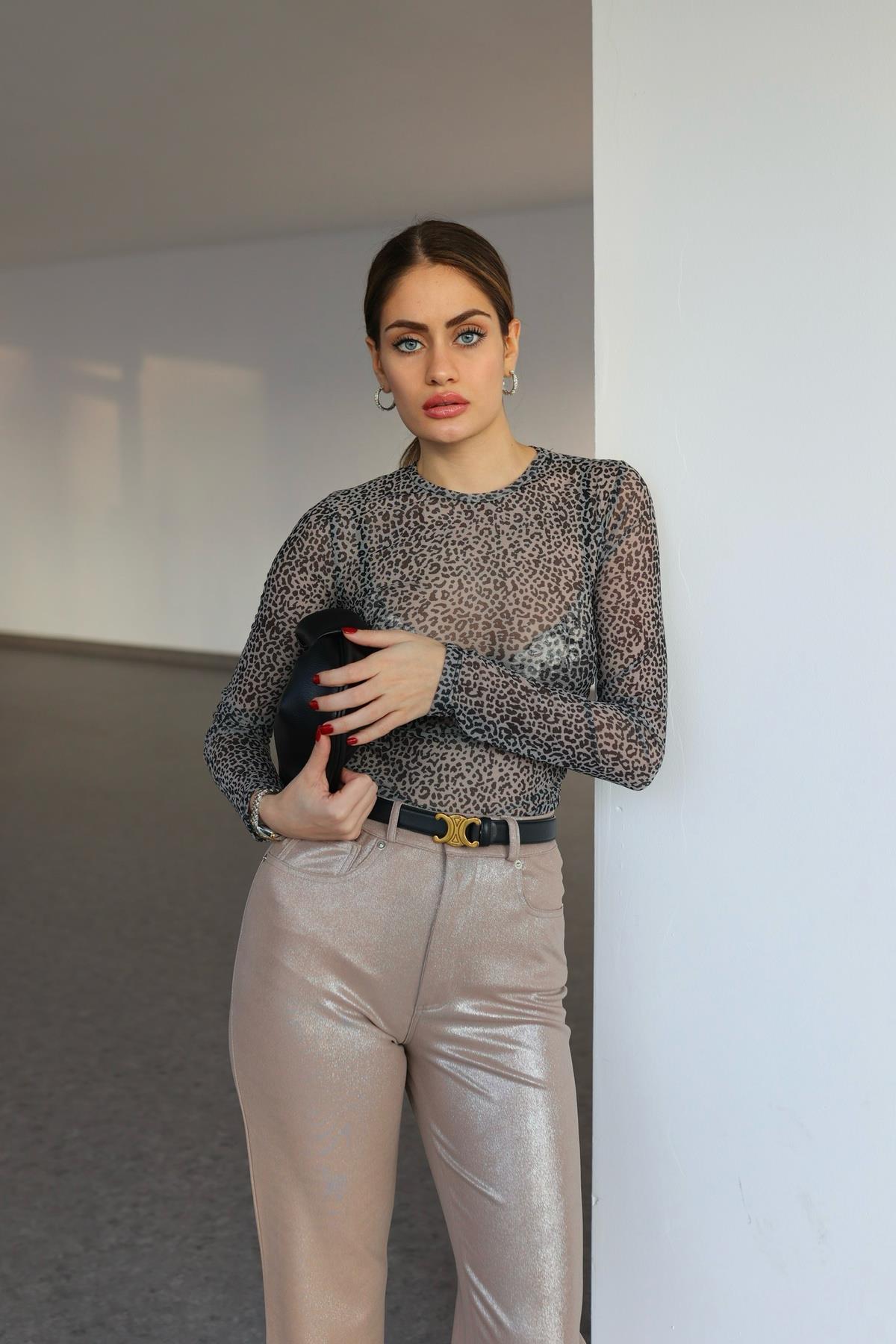 Leopar Transparan Bluz