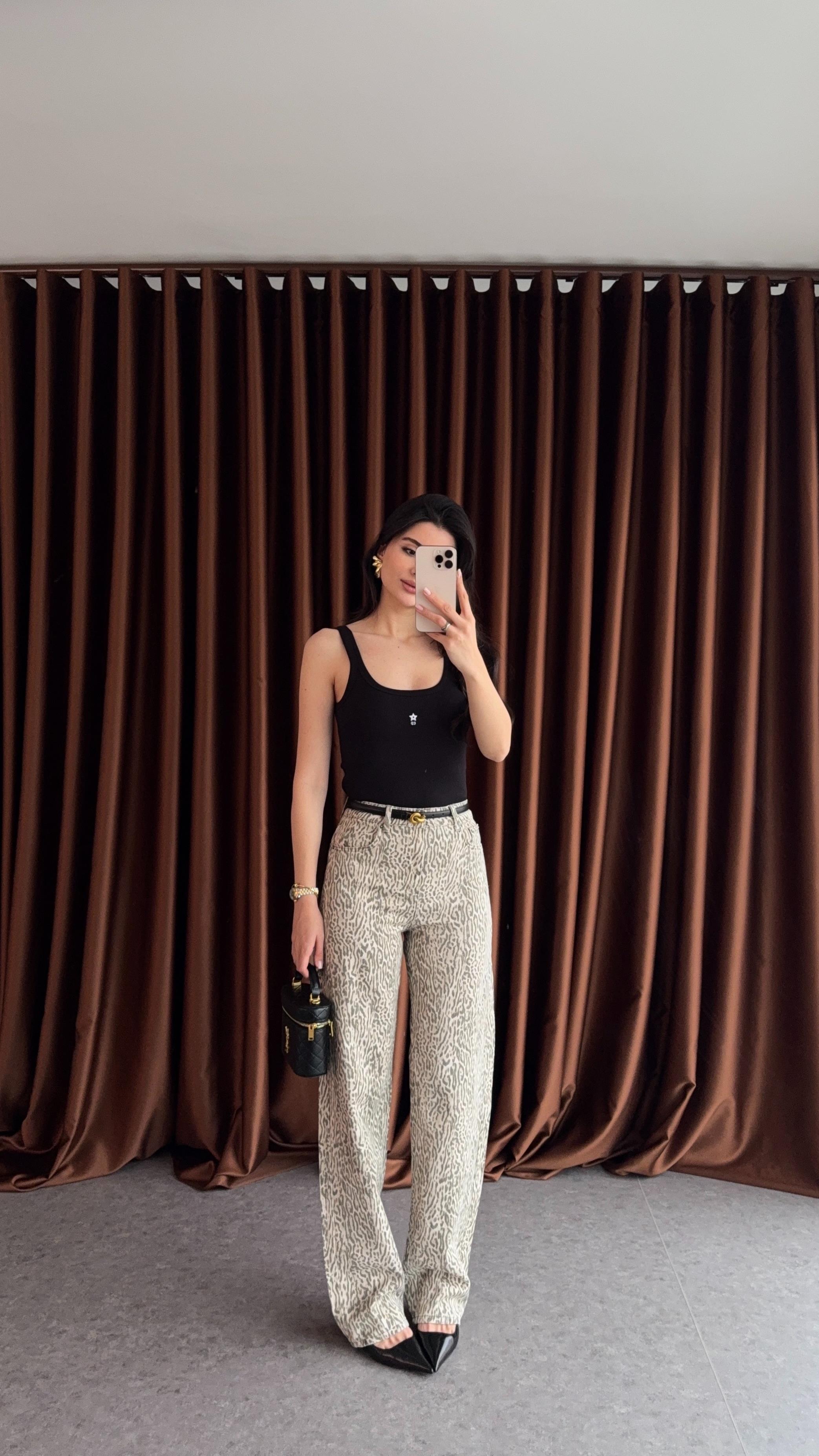 Leoparlı Yumuşak Jean