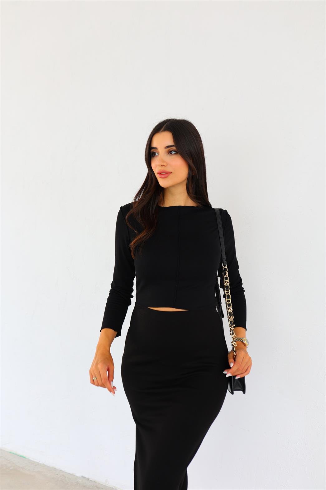 Likralı Siyah Crop