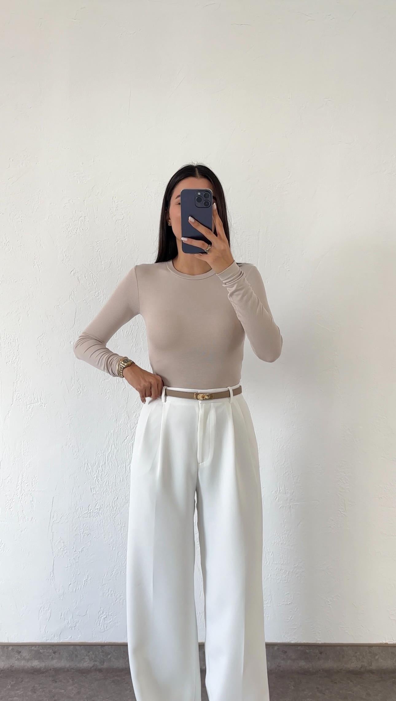 Likralı Soft Touch Krem Basic Bluz