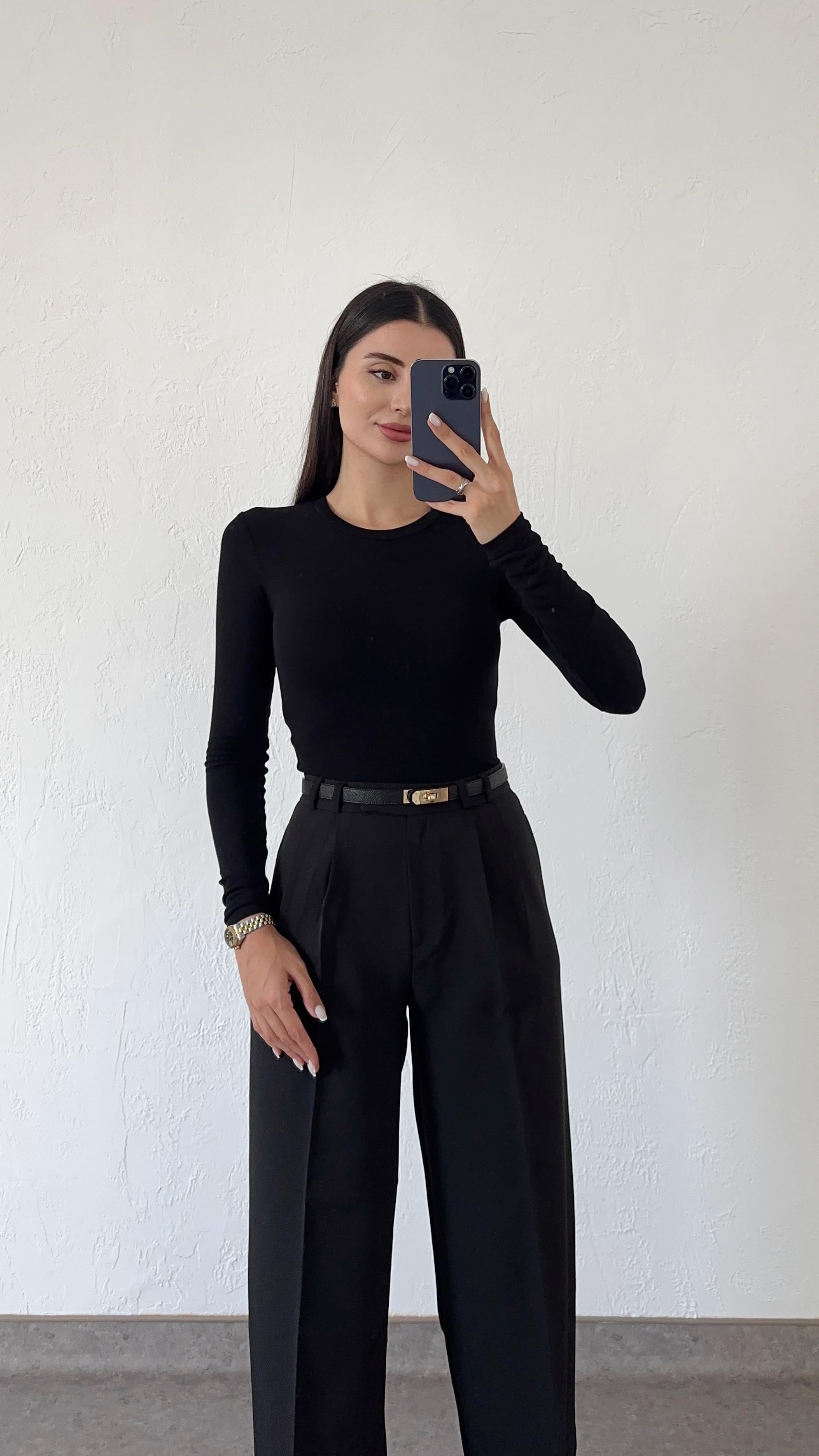 Likralı Soft Touch Siyah Basic Bluz