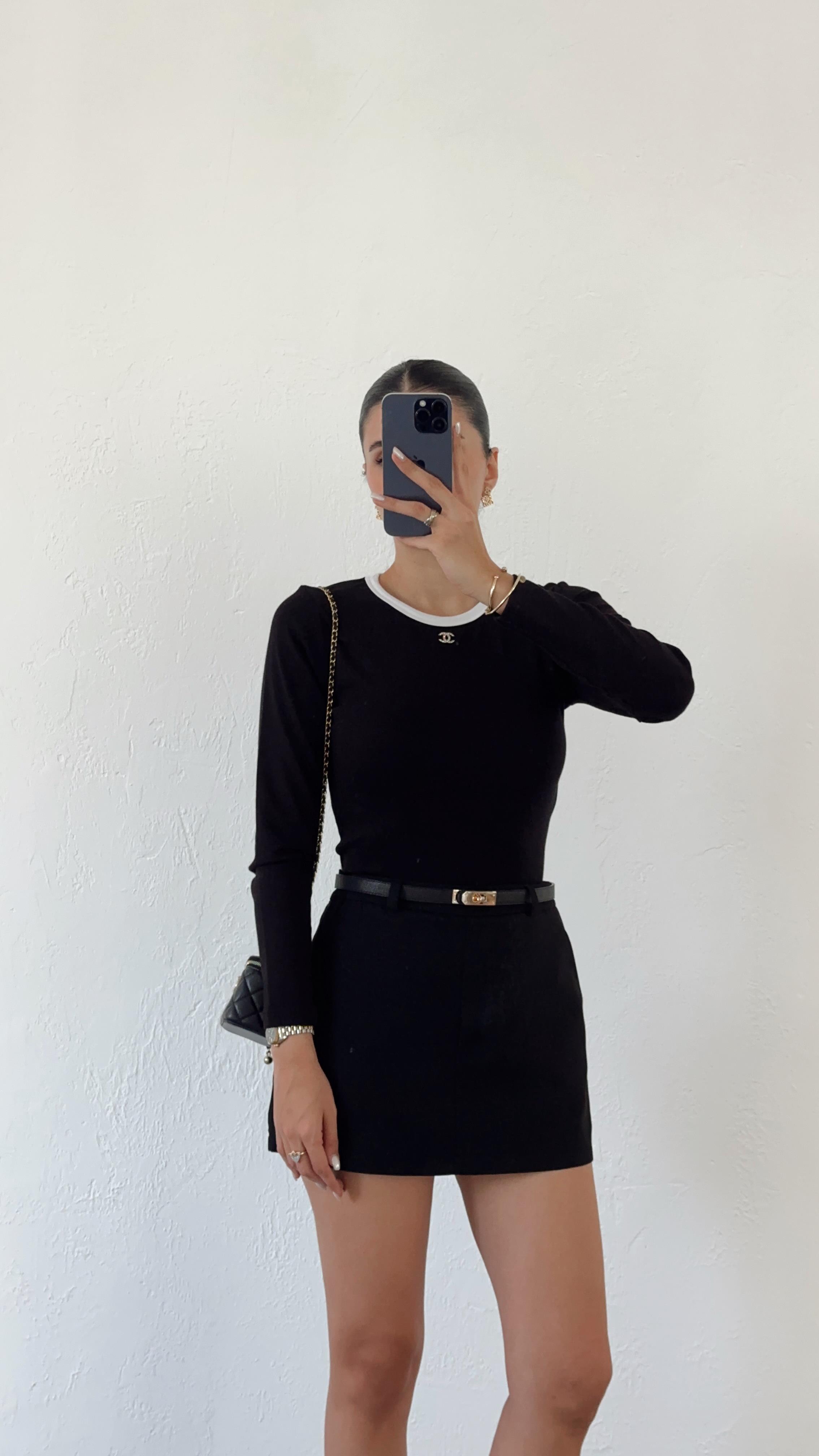 Likralı Uzun Kol Siyah Basic Triko